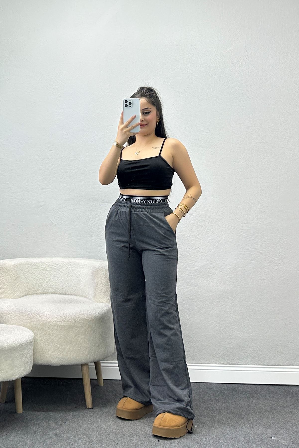 Bel Detaylı 2 İplik Eşofman Altı Antrasit - 70169.1857.