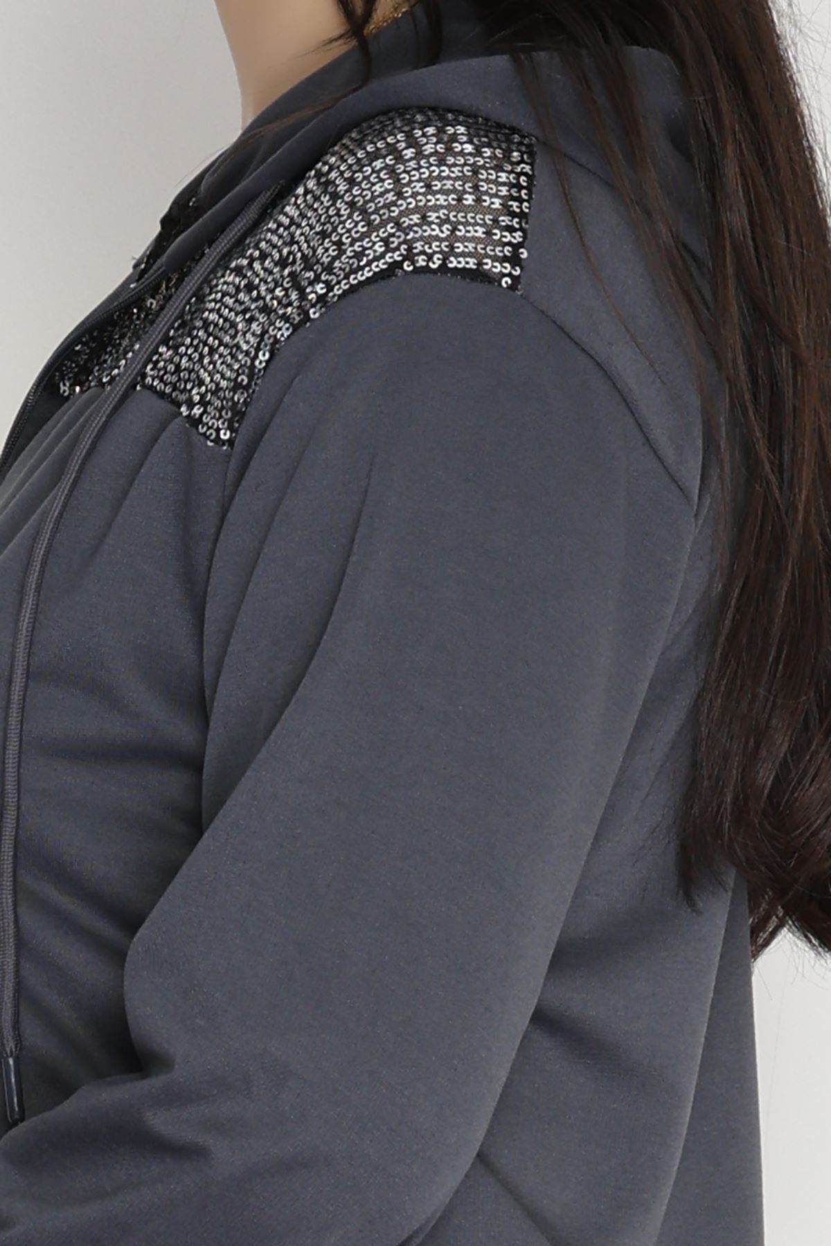 Pul Detay 2 İplik Büyük Beden Eşofman Takımı Füme - 50804.1857.