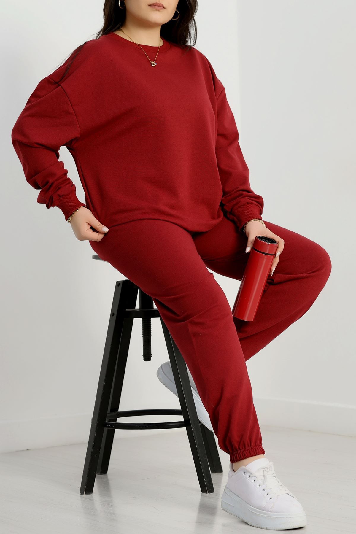 2 İplik Büyük Beden Eşofman Takımı Bordo - 50795.1857.