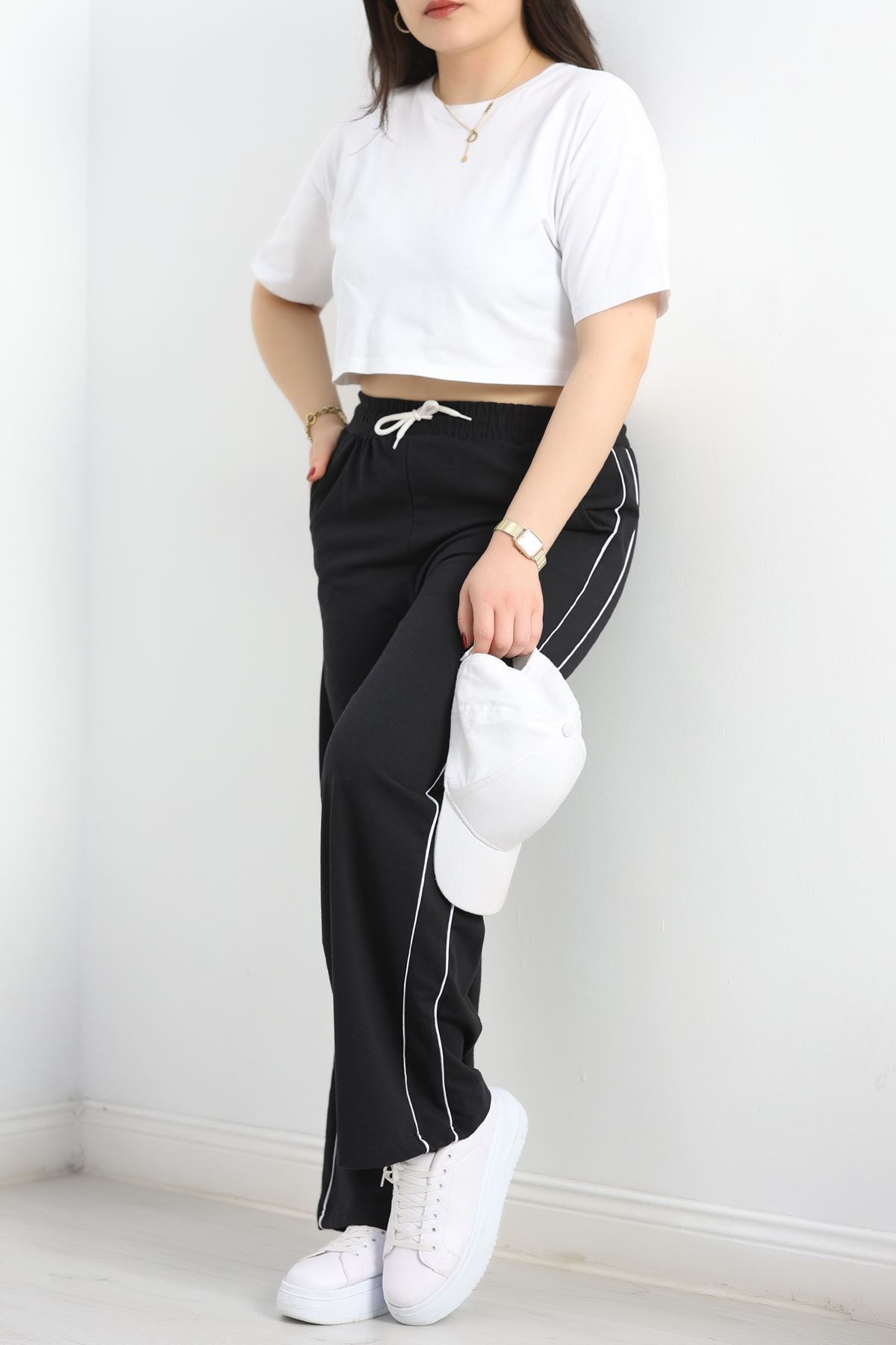 Çift Biyeli Büyük Beden Eşofman Altı Siyah - 50772.1005.