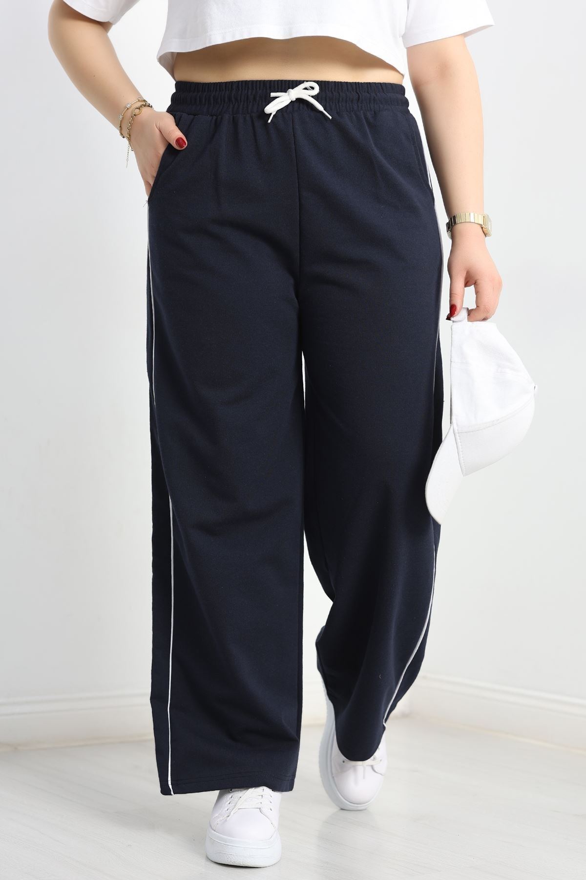 Çift Biyeli Büyük Beden Eşofman Altı Lacivert - 50772.1005.