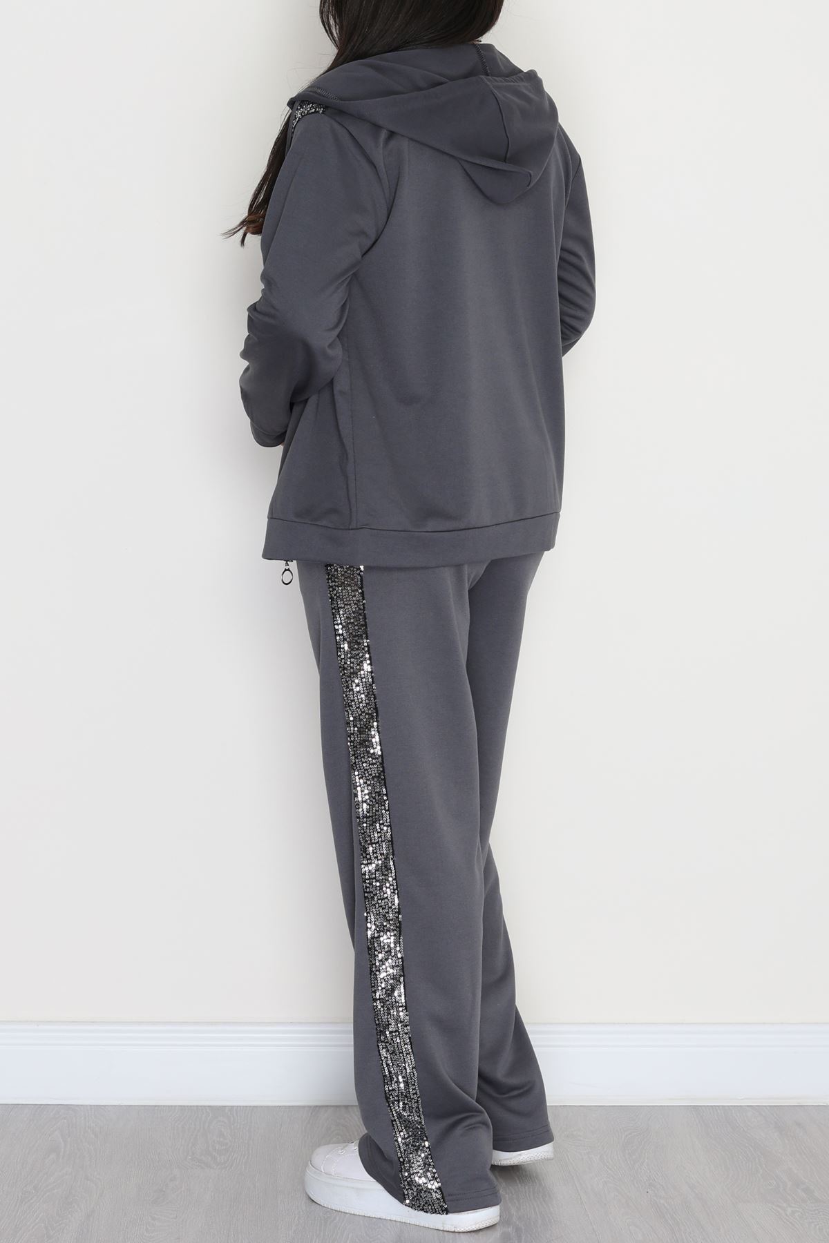 Pul Detay 2 İplik Büyük Beden Eşofman Takımı Füme - 50804.1857.