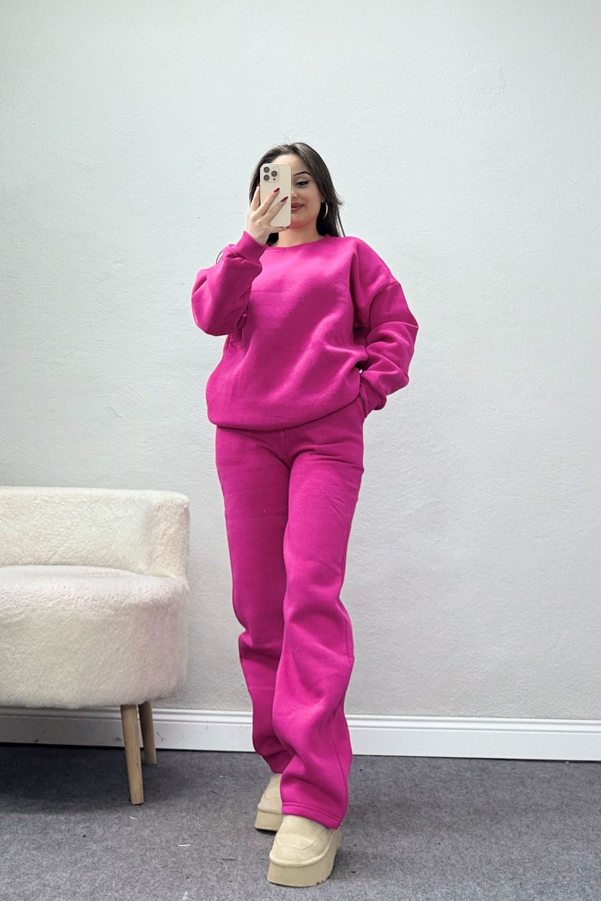 Üç İplik Eşofman Takımı Fuşya - 70779.1878.