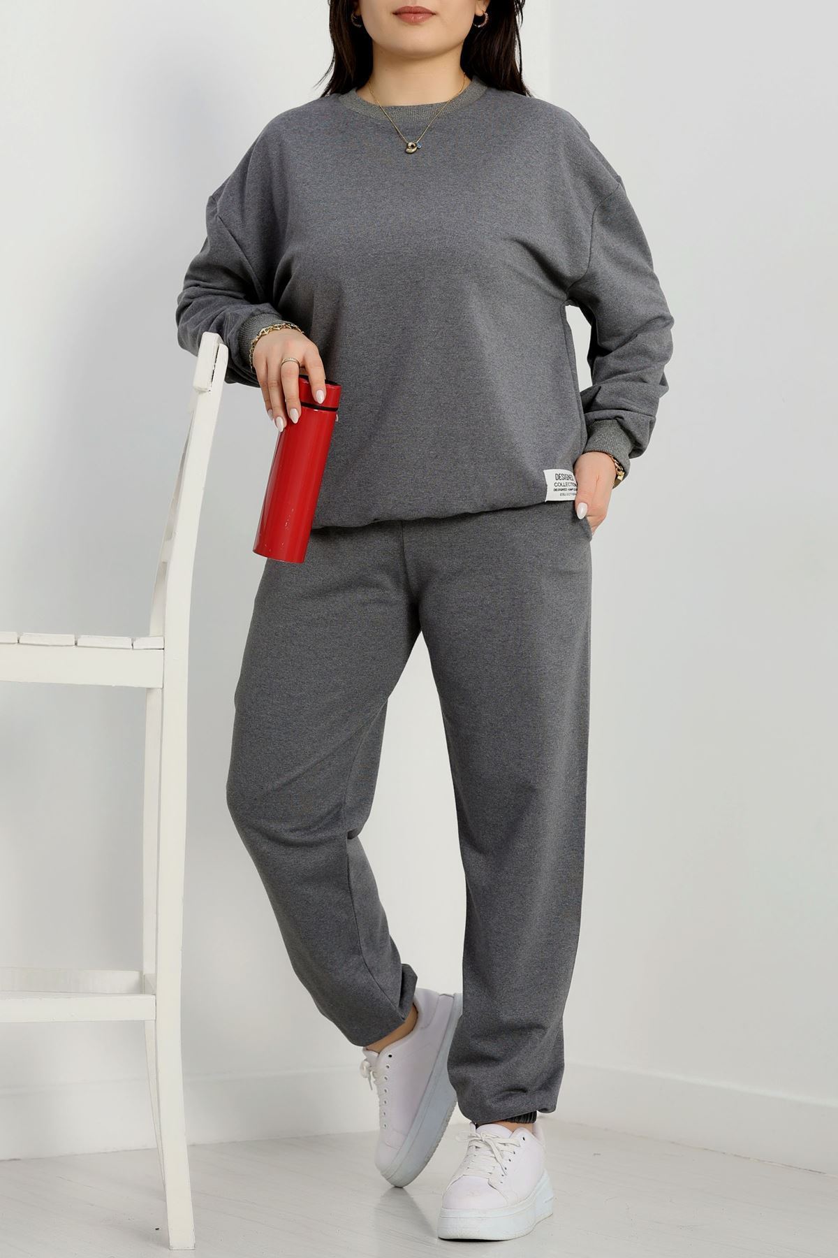 2 İplik Büyük Beden Eşofman Takımı Füme - 50795.1857.