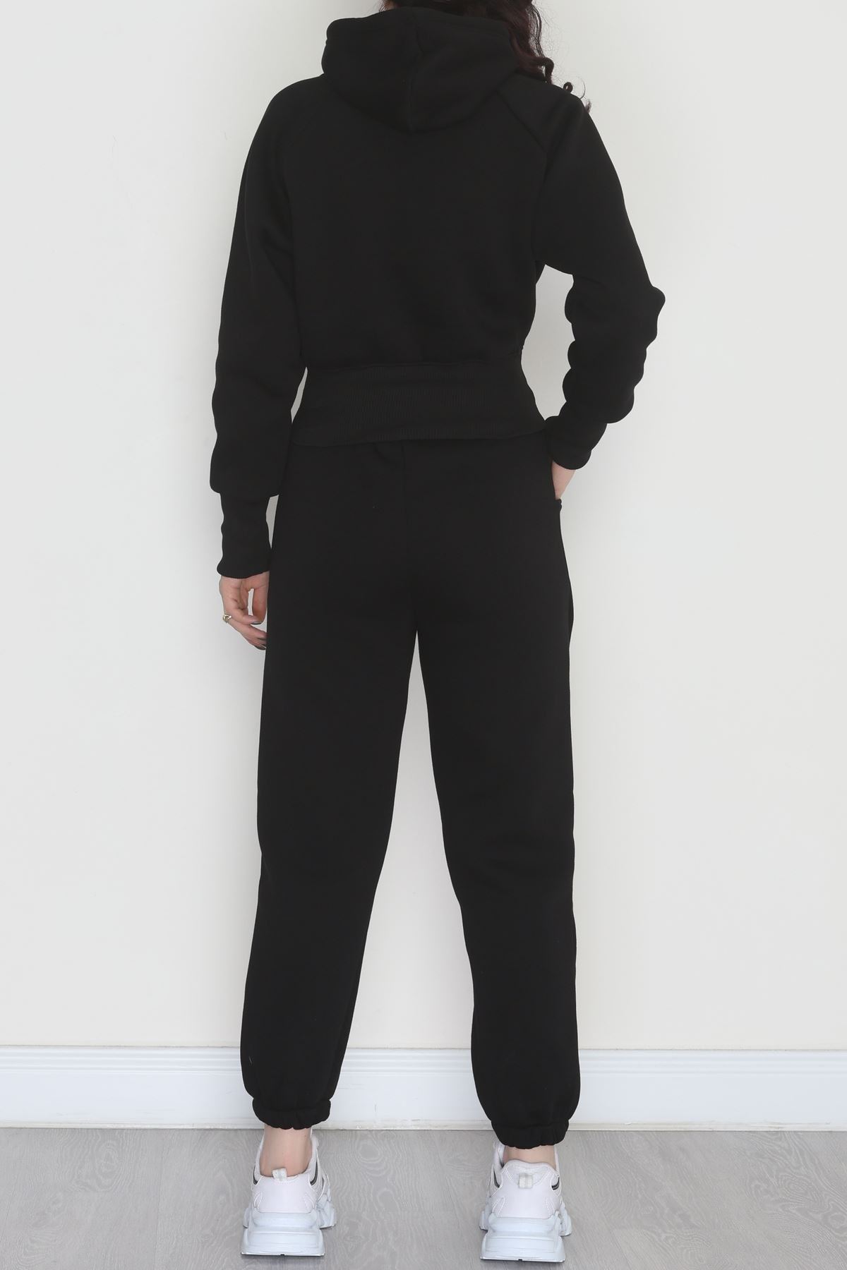 Üç İplik Crop Eşofman Takımı Siyah - 70778.1878.