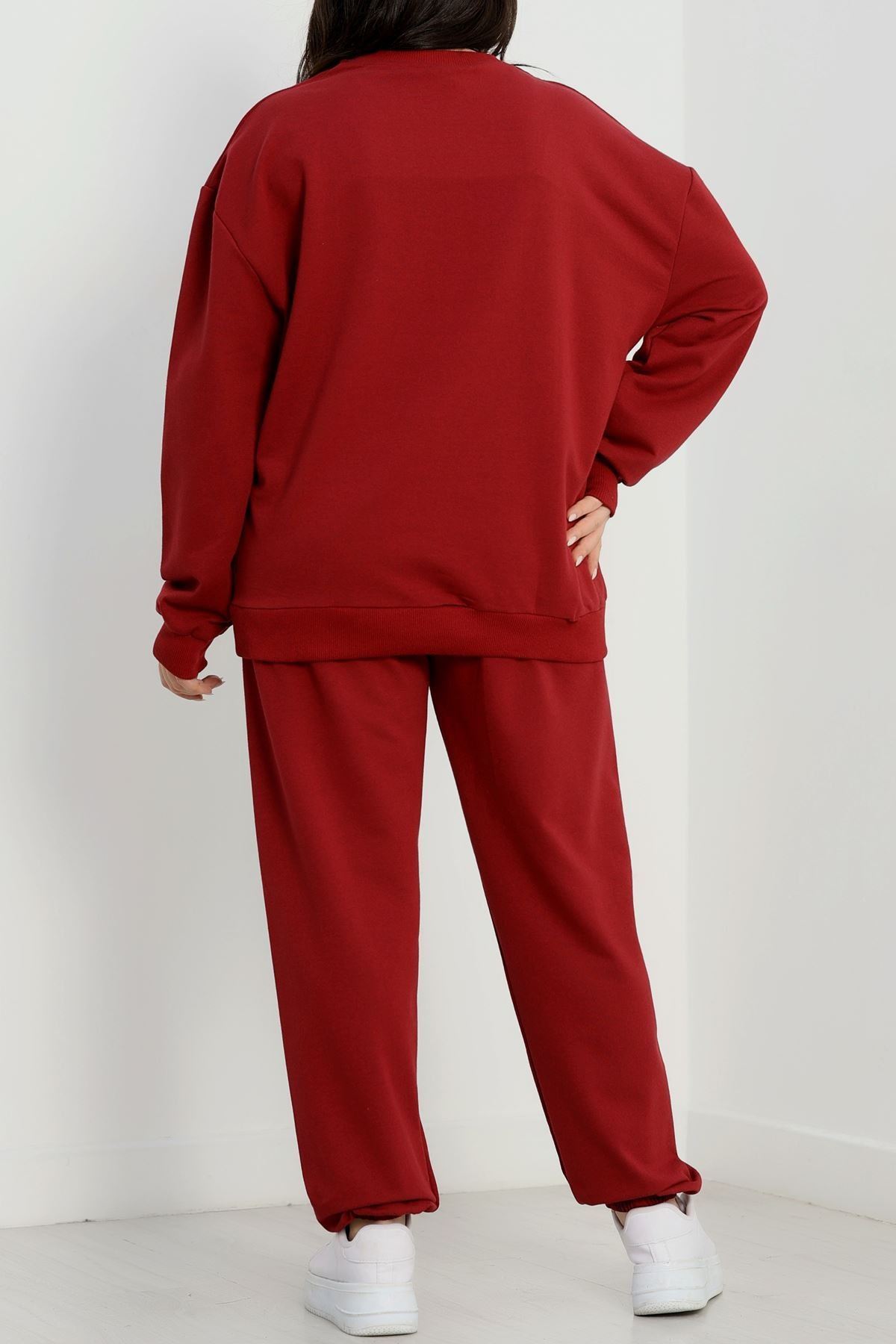 2 İplik Büyük Beden Eşofman Takımı Bordo - 50795.1857.