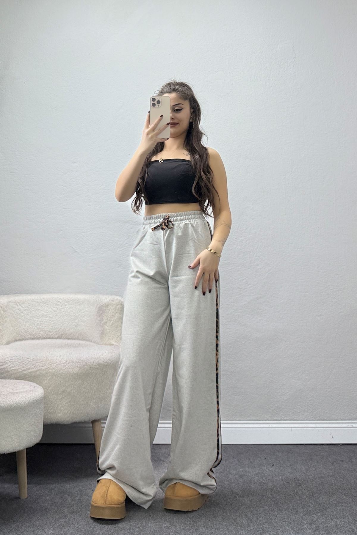 2 İplik Şeritli Eşofman Altı Gri - 40021.1857.