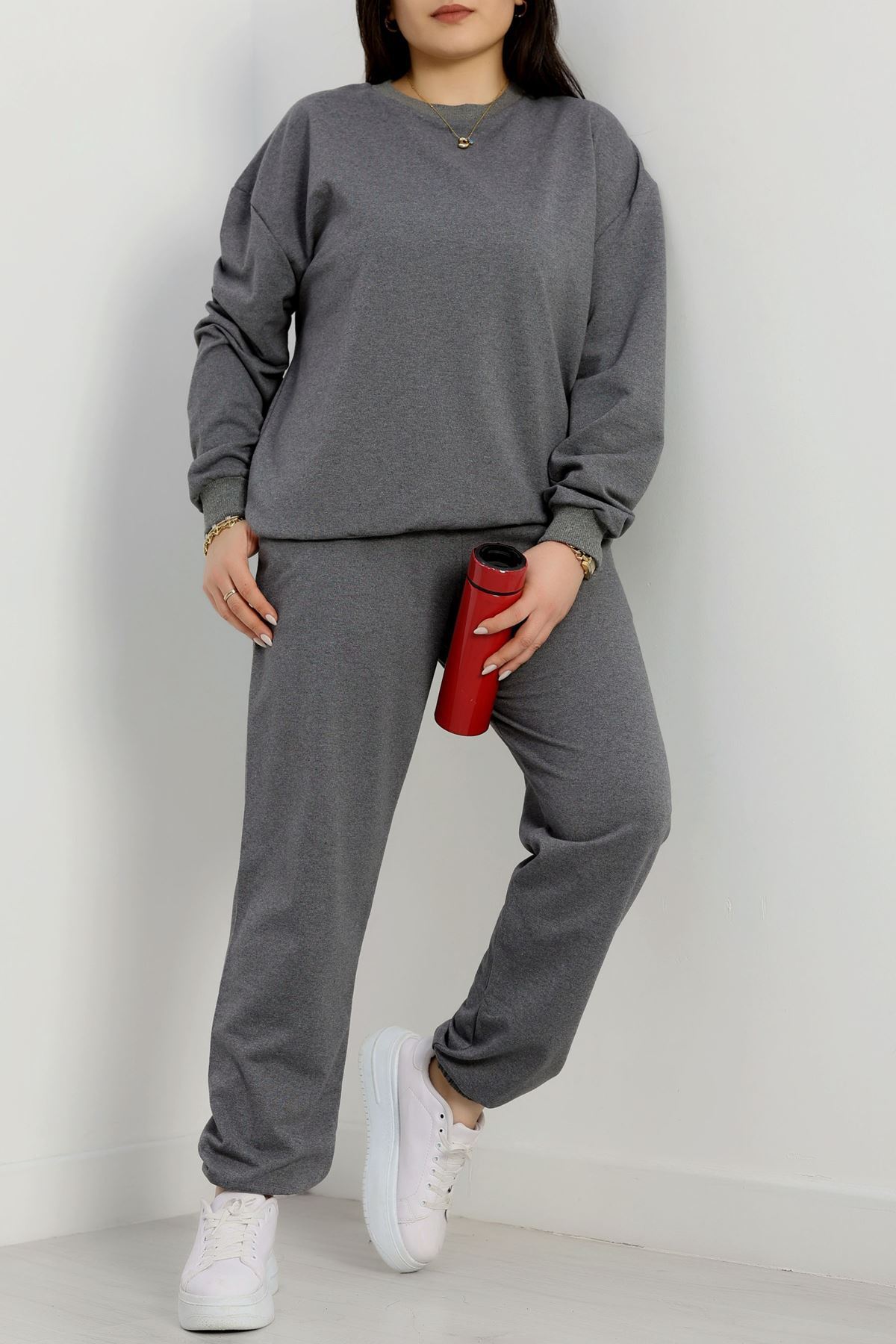 2 İplik Büyük Beden Eşofman Takımı Füme - 50795.1857.