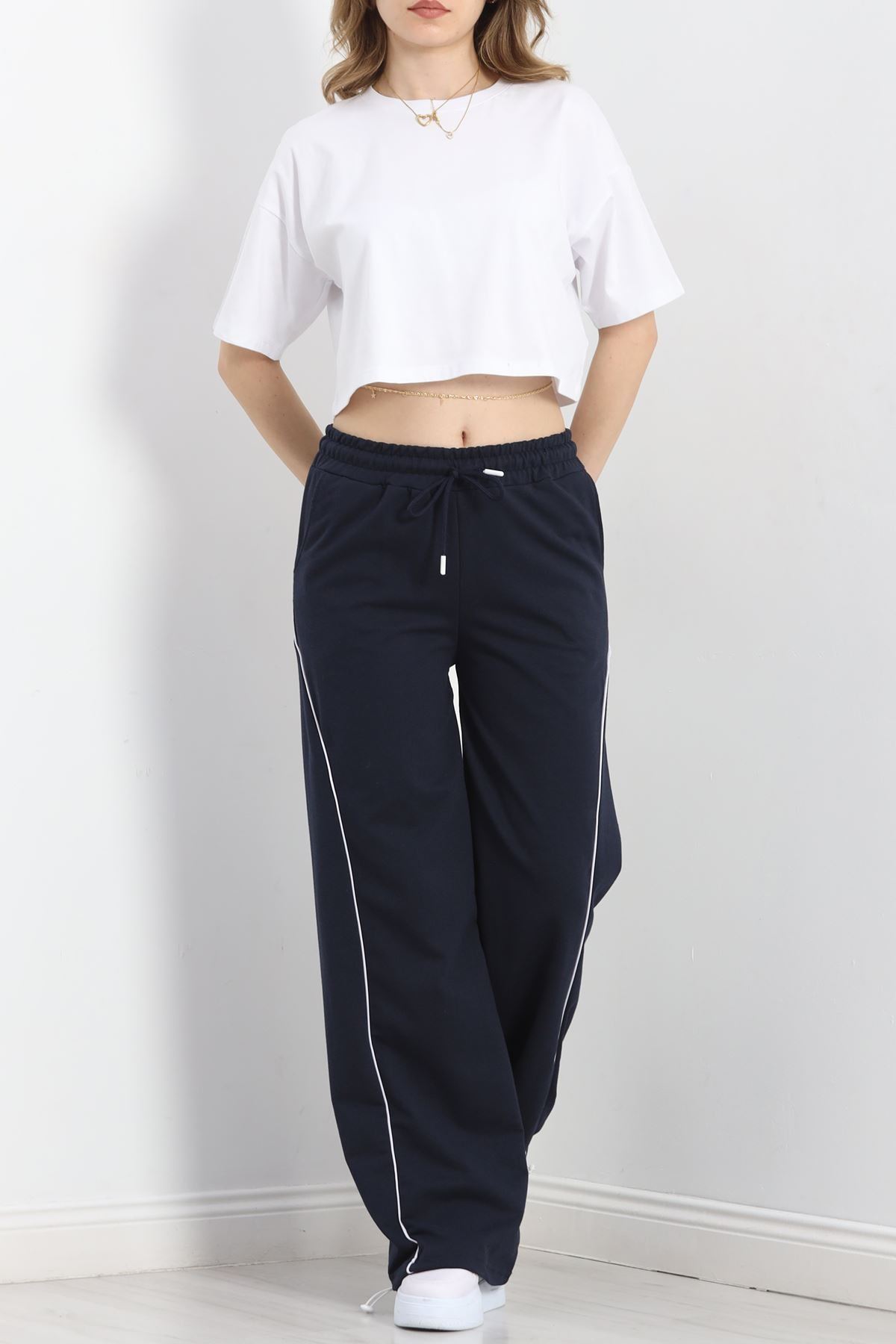 Paça Stoperli 2 İplik Eşofman Altı Lacivert - 50058.1857.