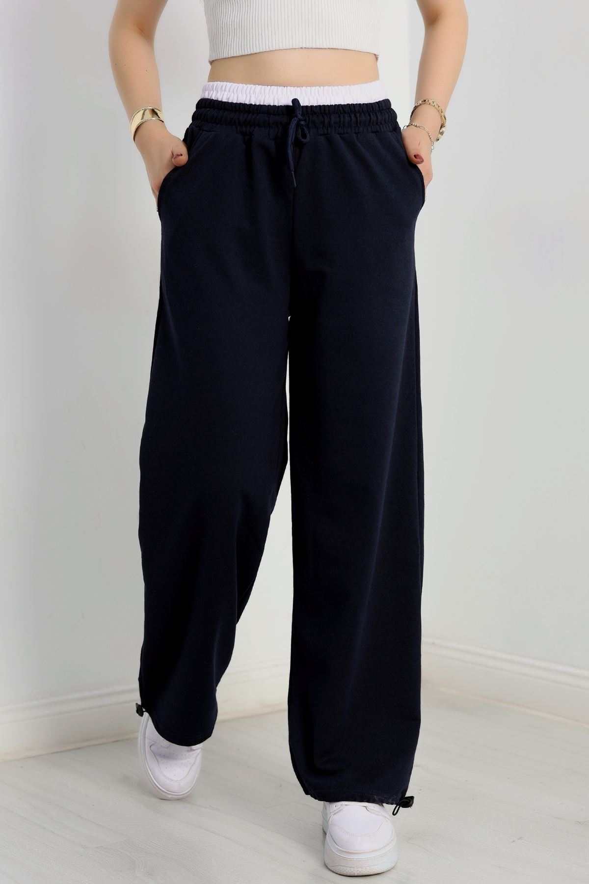 Özel Tasarım İki İplik Beli Lastikli Eşofman Lacivertbeyaz - 70175.1857.