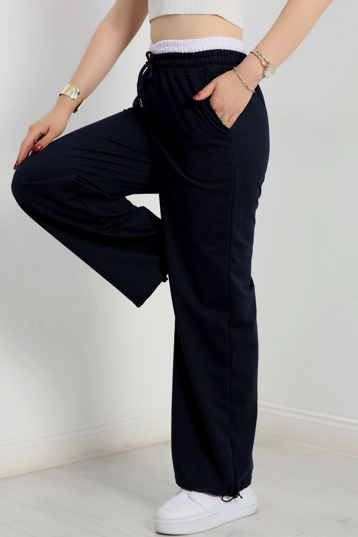 Özel Tasarım İki İplik Beli Lastikli Eşofman Lacivertbeyaz - 70175.1857.