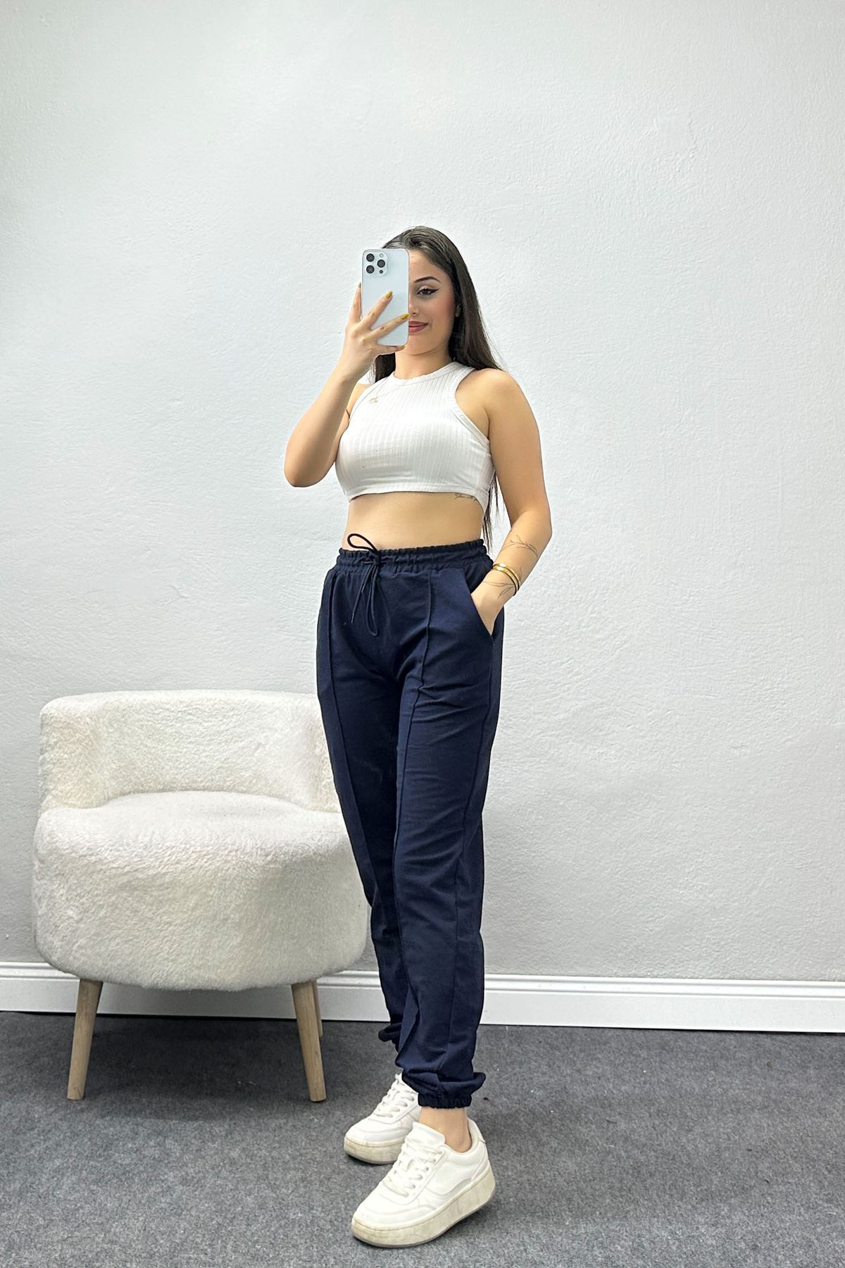 Paça Lastikli Çımalı Eşofman Altı Lacivert - 40760.1431.