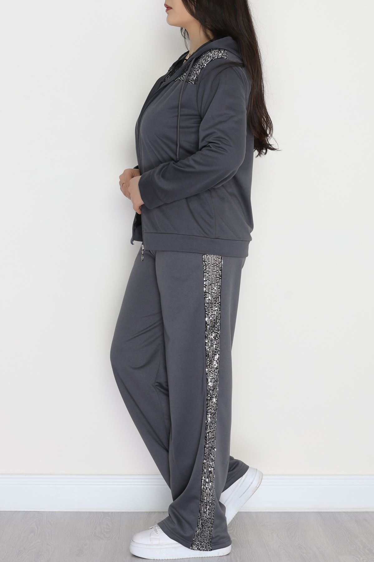 Pul Detay 2 İplik Büyük Beden Eşofman Takımı Füme - 50804.1857.