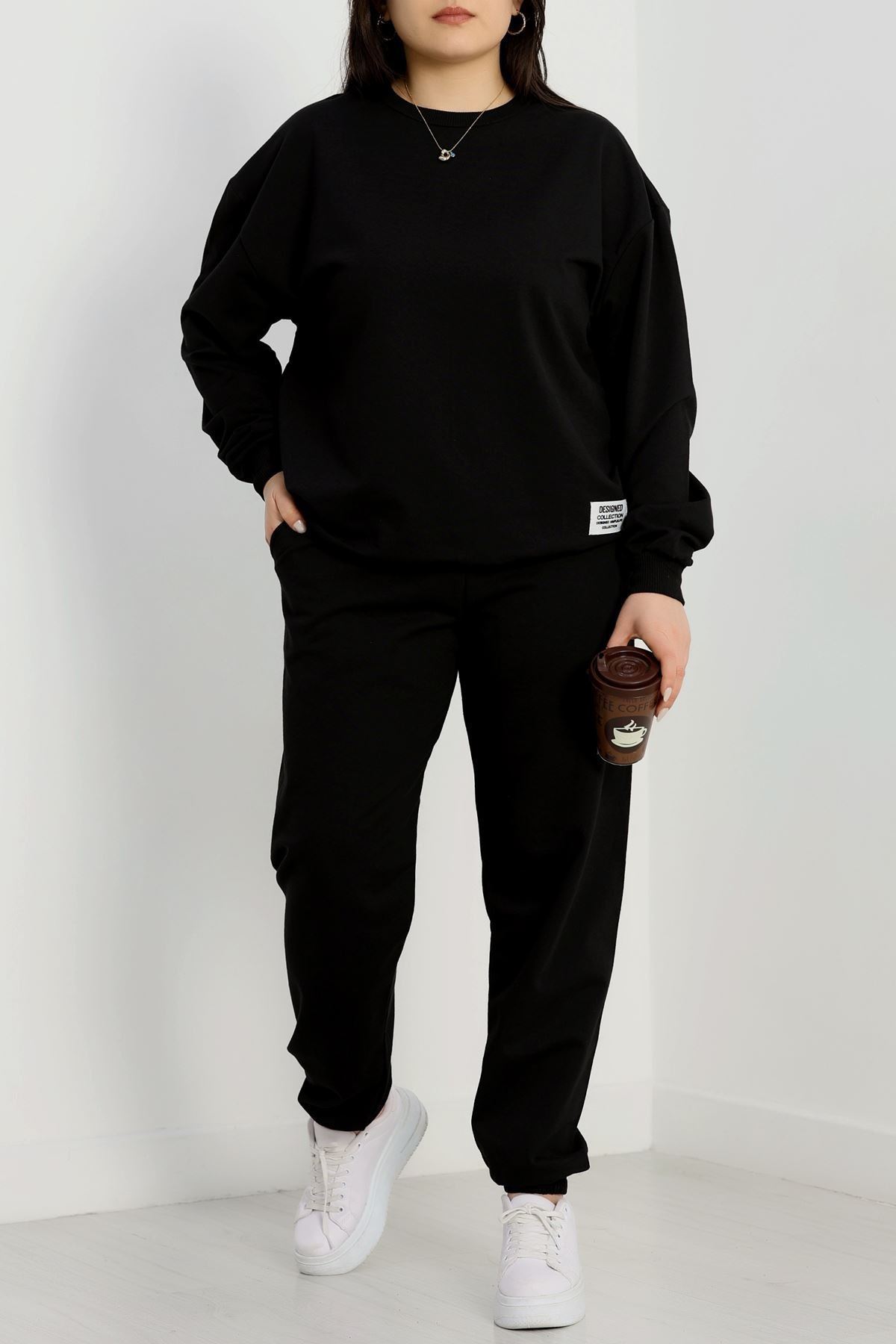 2 İplik Büyük Beden Eşofman Takımı Siyah - 50795.1857.