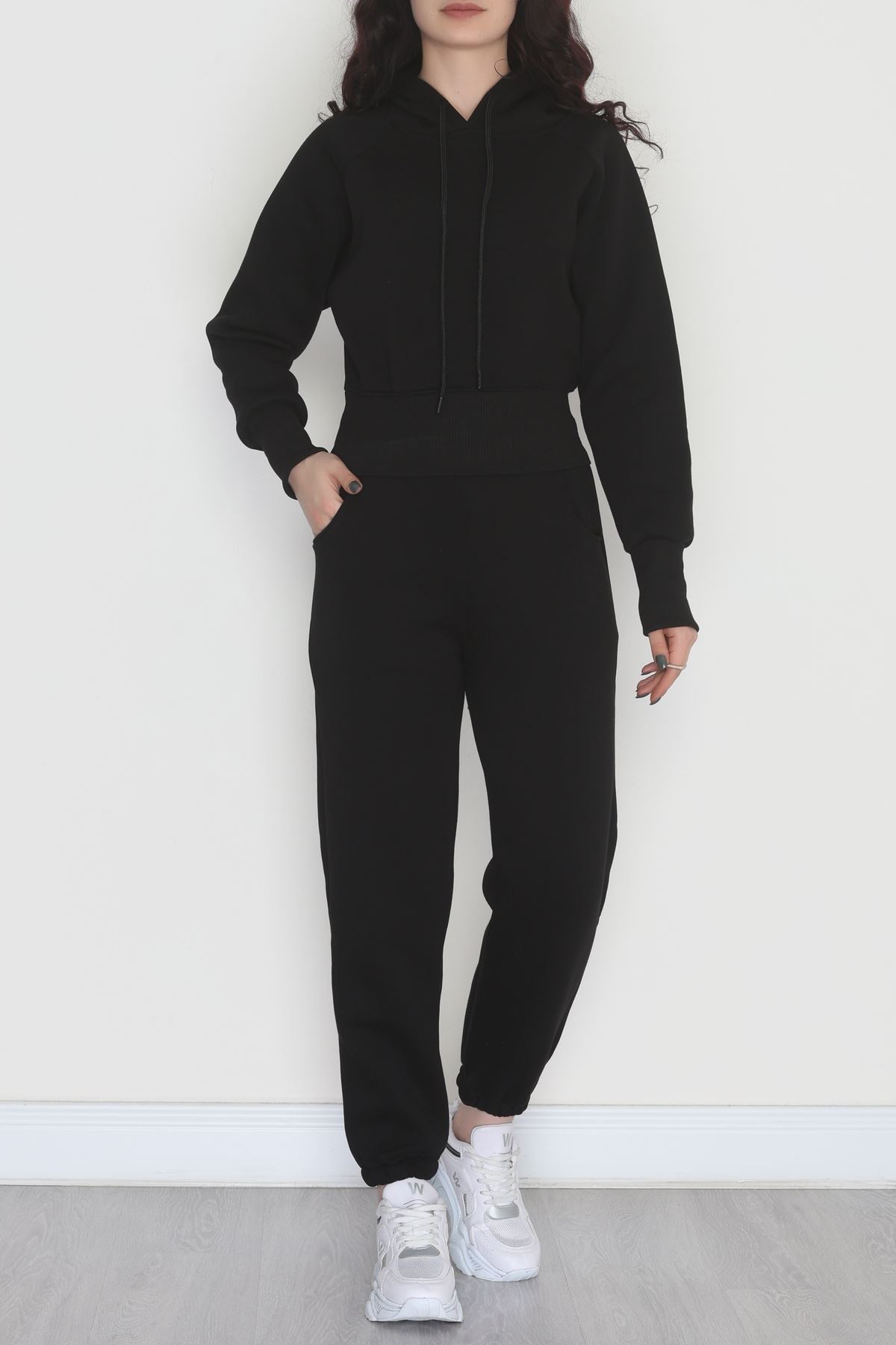 Üç İplik Crop Eşofman Takımı Siyah - 70778.1878.