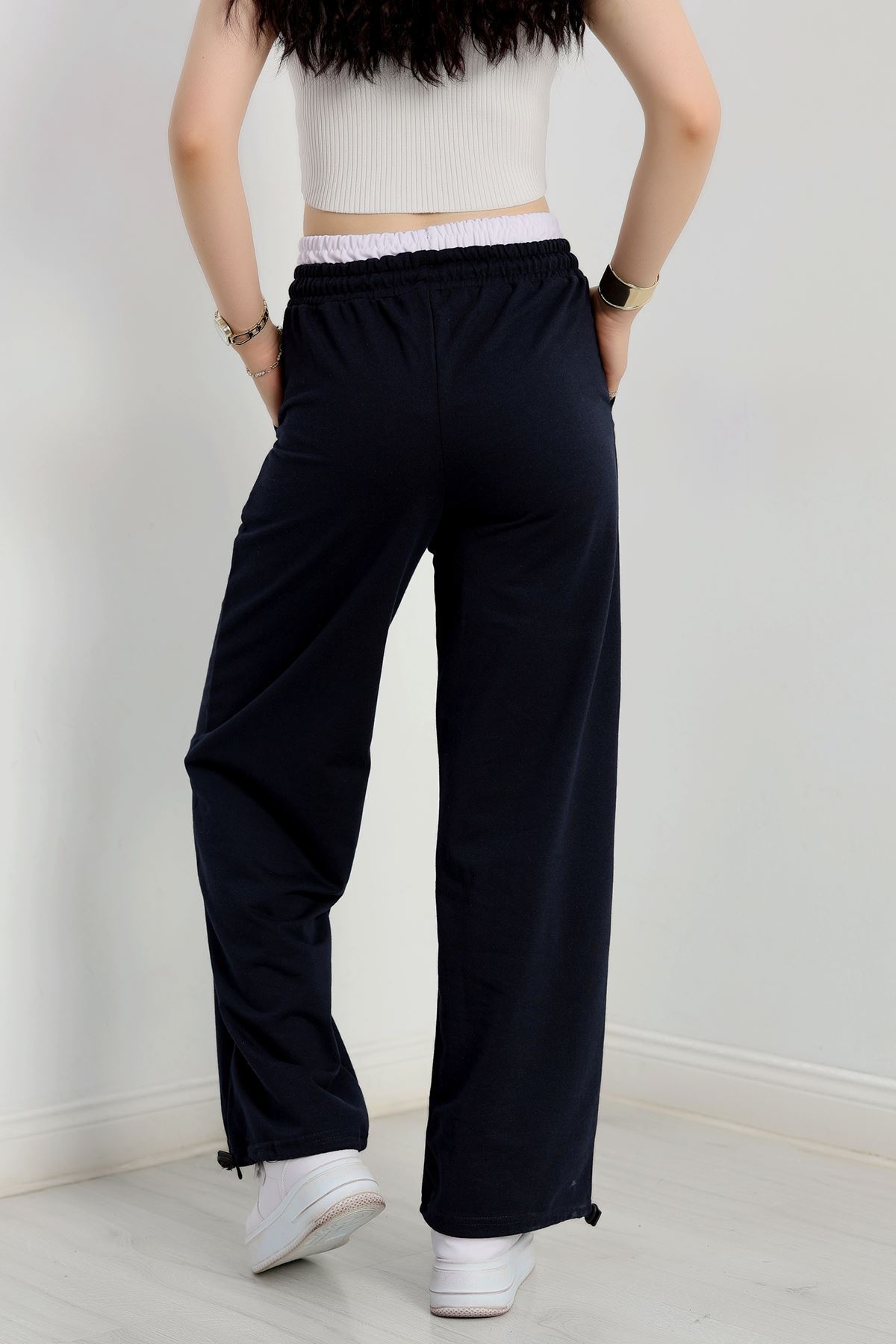 Özel Tasarım İki İplik Beli Lastikli Eşofman Lacivertbeyaz - 70175.1857.