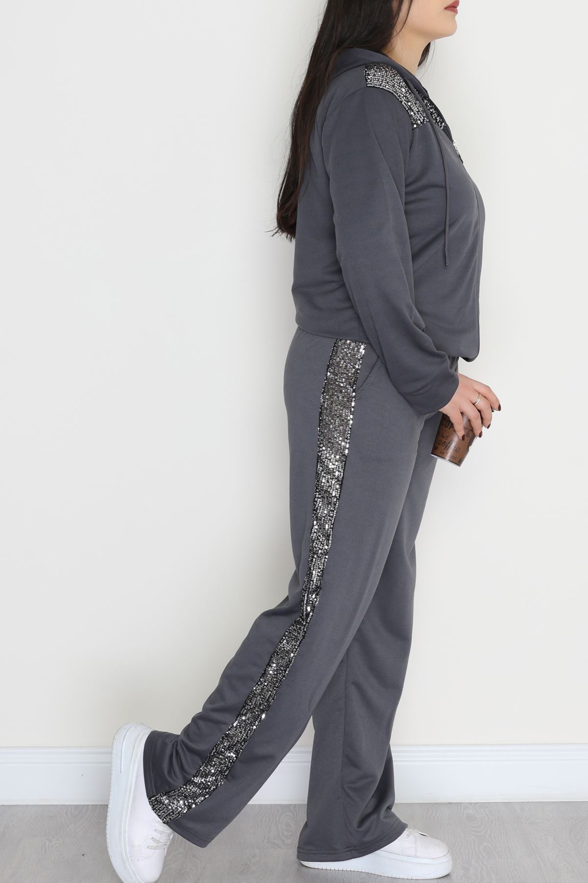 Pul Detay 2 İplik Büyük Beden Eşofman Takımı Füme - 50804.1857.