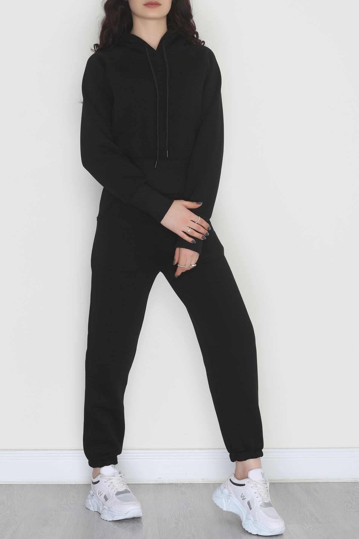 Üç İplik Crop Eşofman Takımı Siyah - 70778.1878.