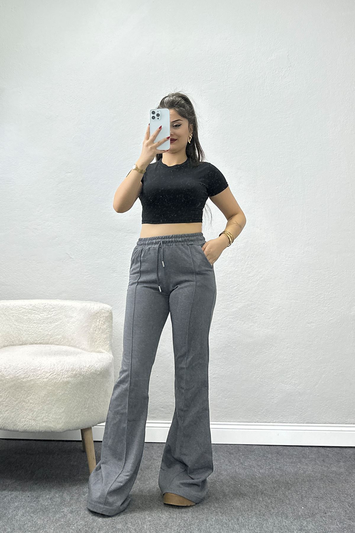 İspanyol Paça 2 İplik Eşofman Altı Füme - 50526.1857.