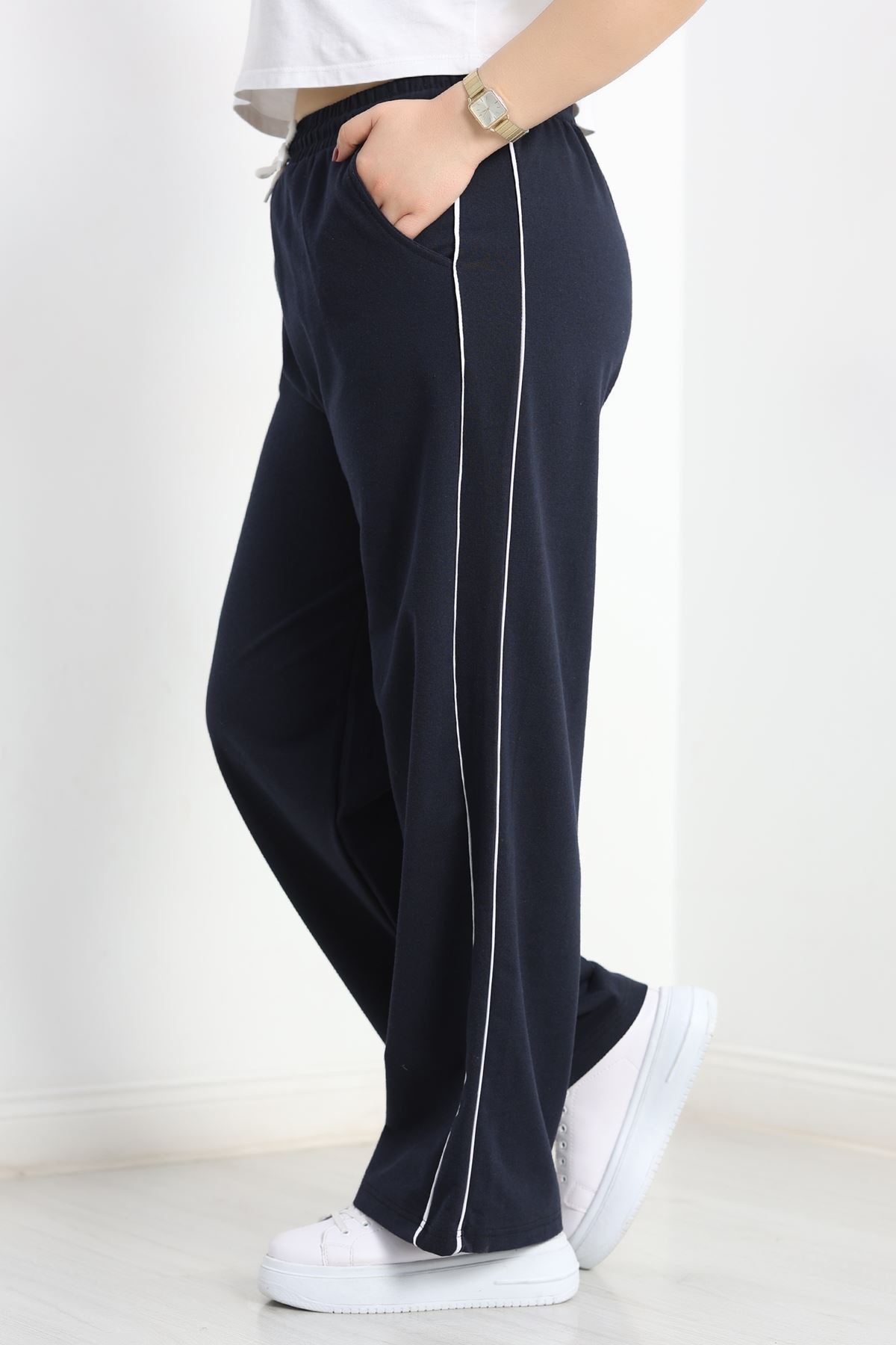 Çift Biyeli Büyük Beden Eşofman Altı Lacivert - 50772.1005.