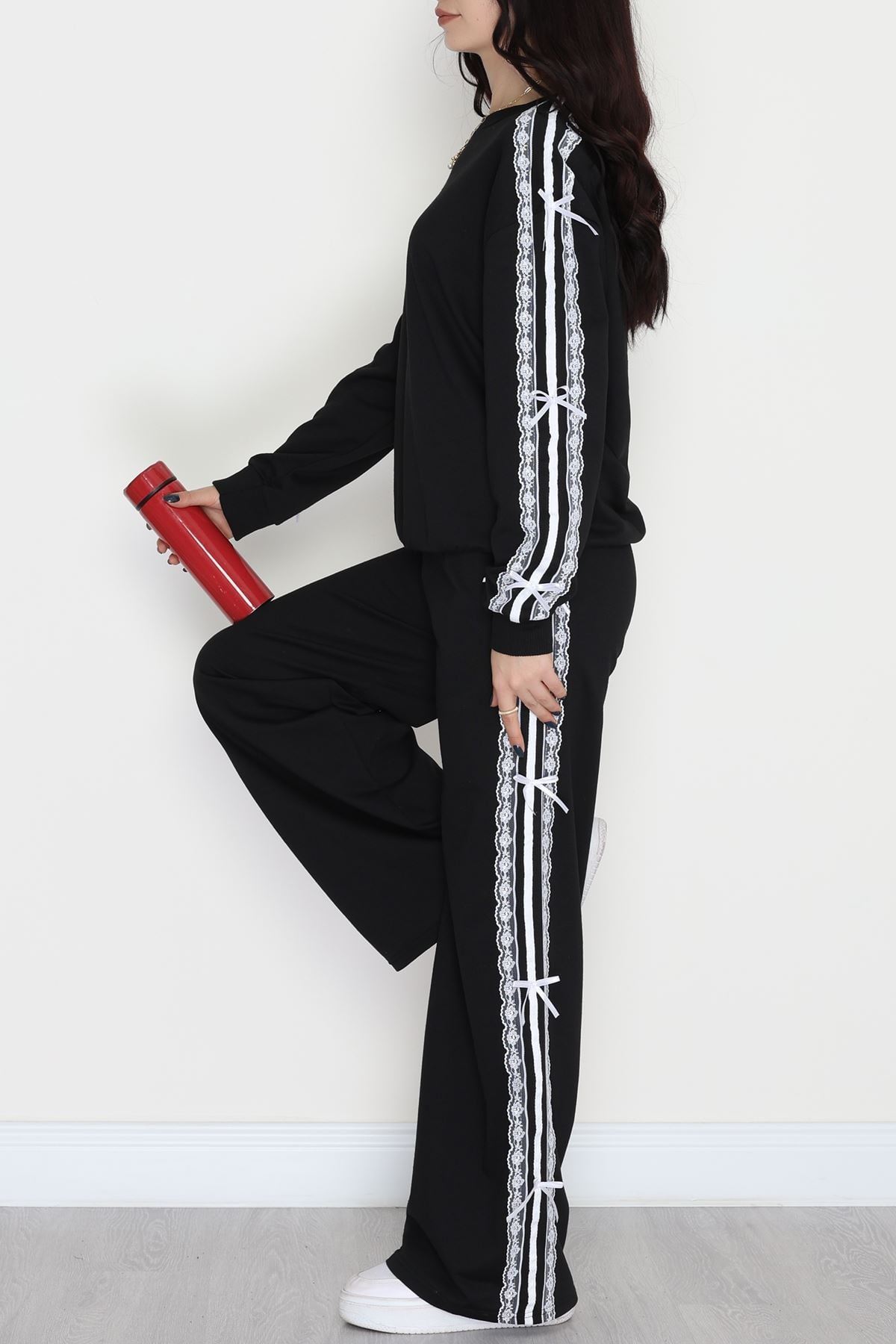 Dantel Şeritli 2 İplik Eşofman Takımı Siyah - 50801.1857.