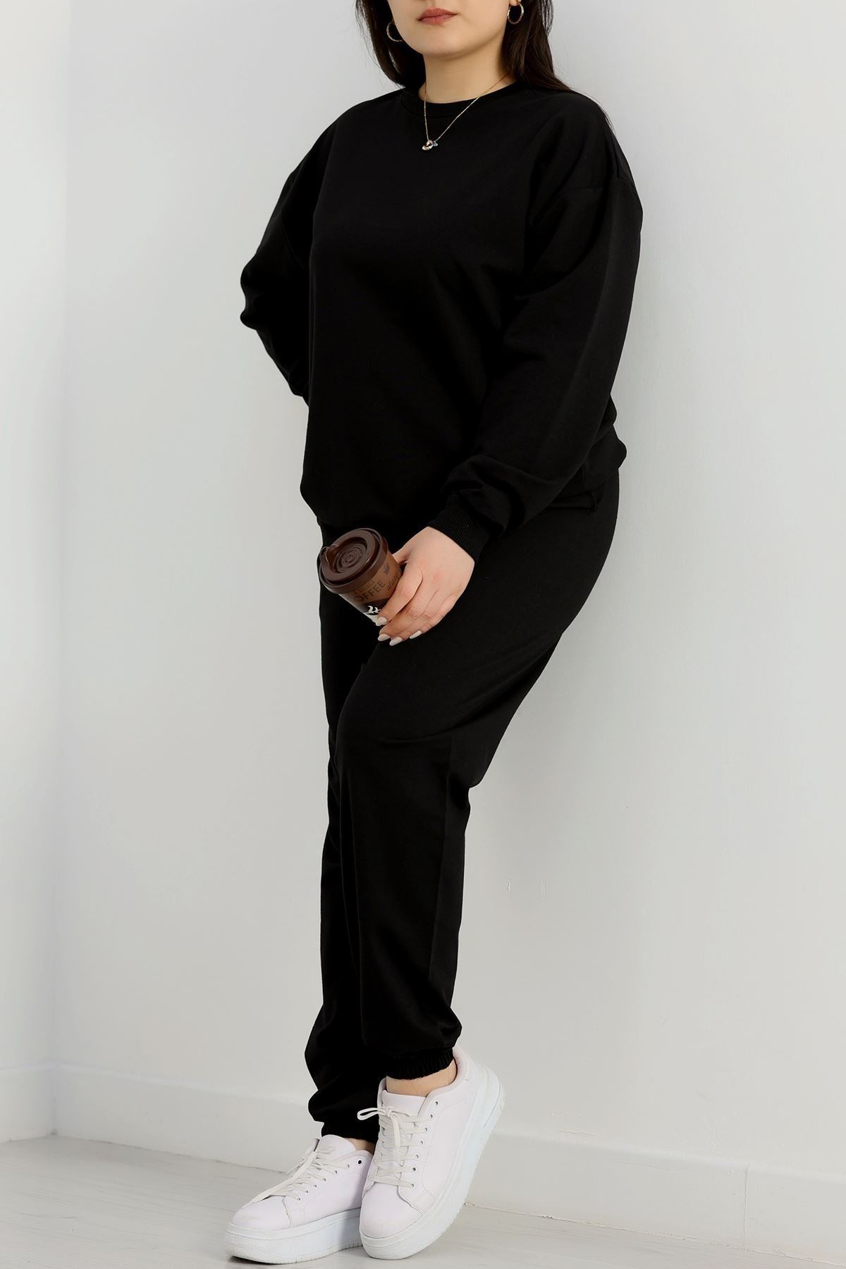 2 İplik Büyük Beden Eşofman Takımı Siyah - 50795.1857.