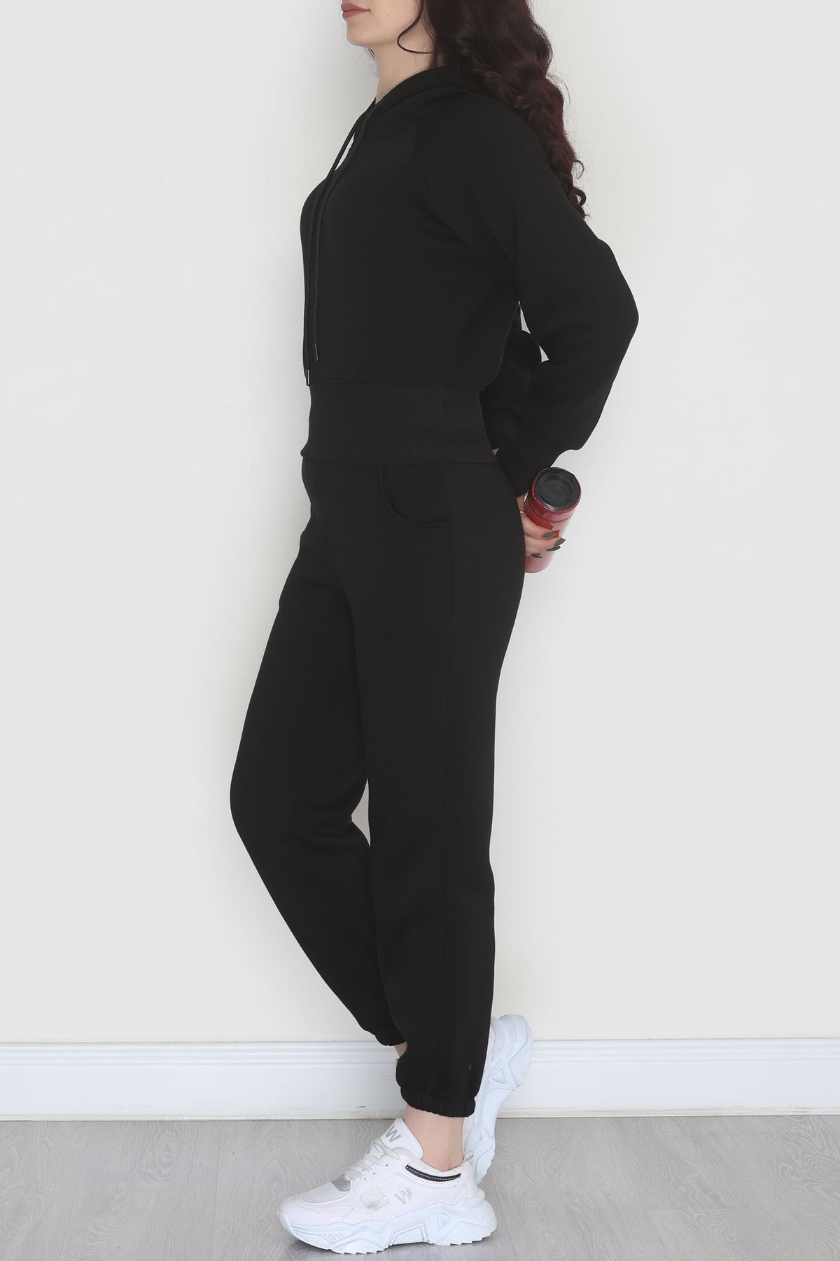 Üç İplik Crop Eşofman Takımı Siyah - 70778.1878.