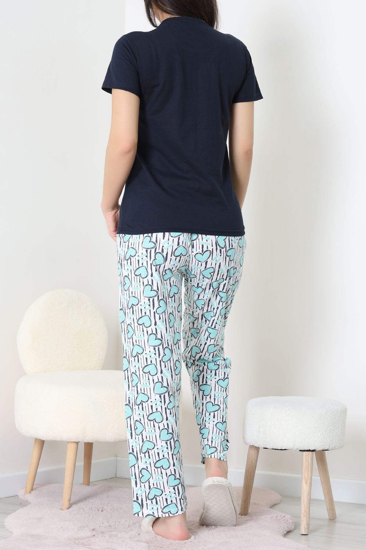 Süprem Kumaş Kısa Kollu Pijama Takımı Lacivert - 31860.2123.