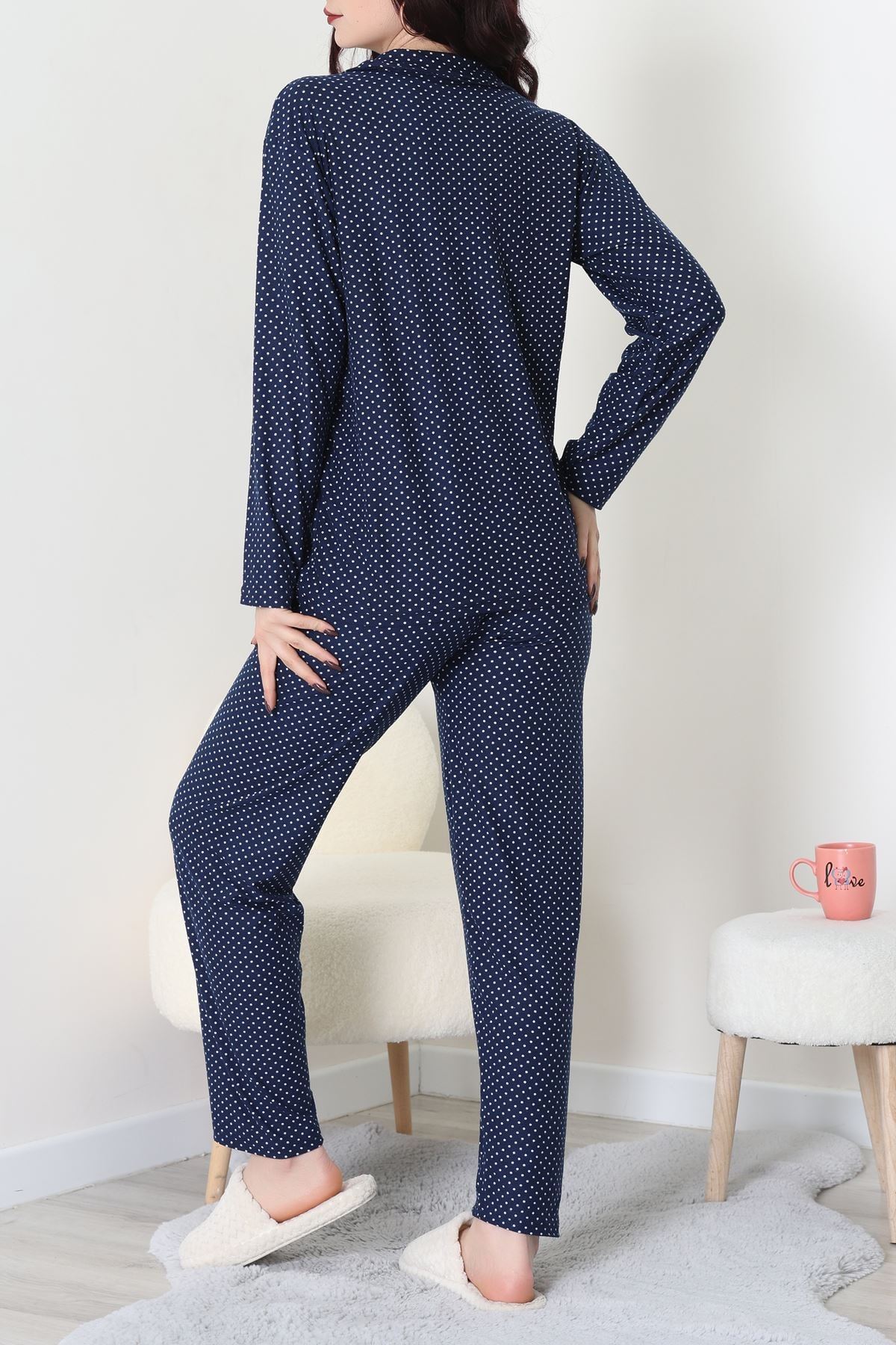 Süet Düğmeli Pijama Takımı Lacivert - 52179.2124.