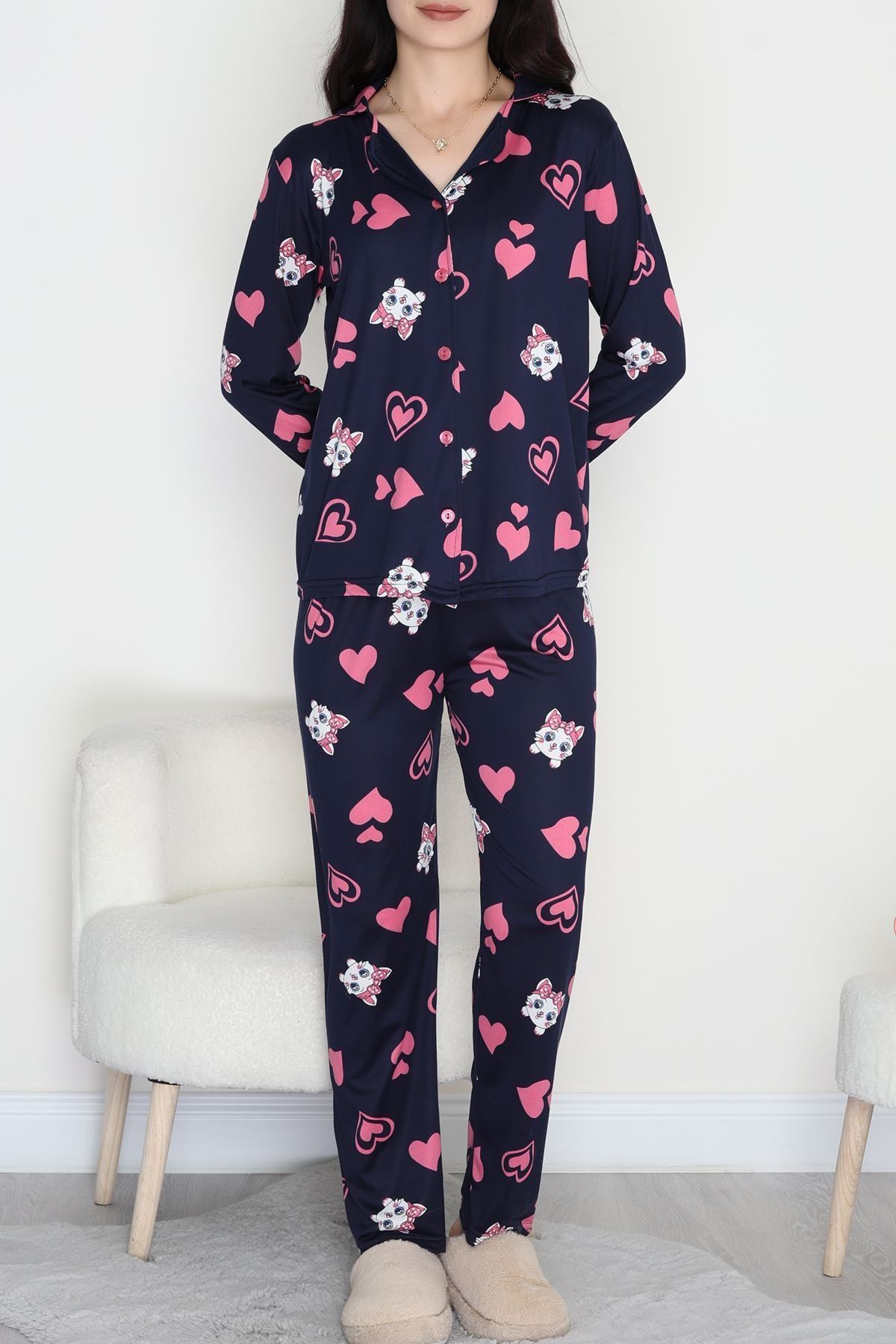 Milan Düğmeli Pijama Takımı Lacipembe - 50870.1857.