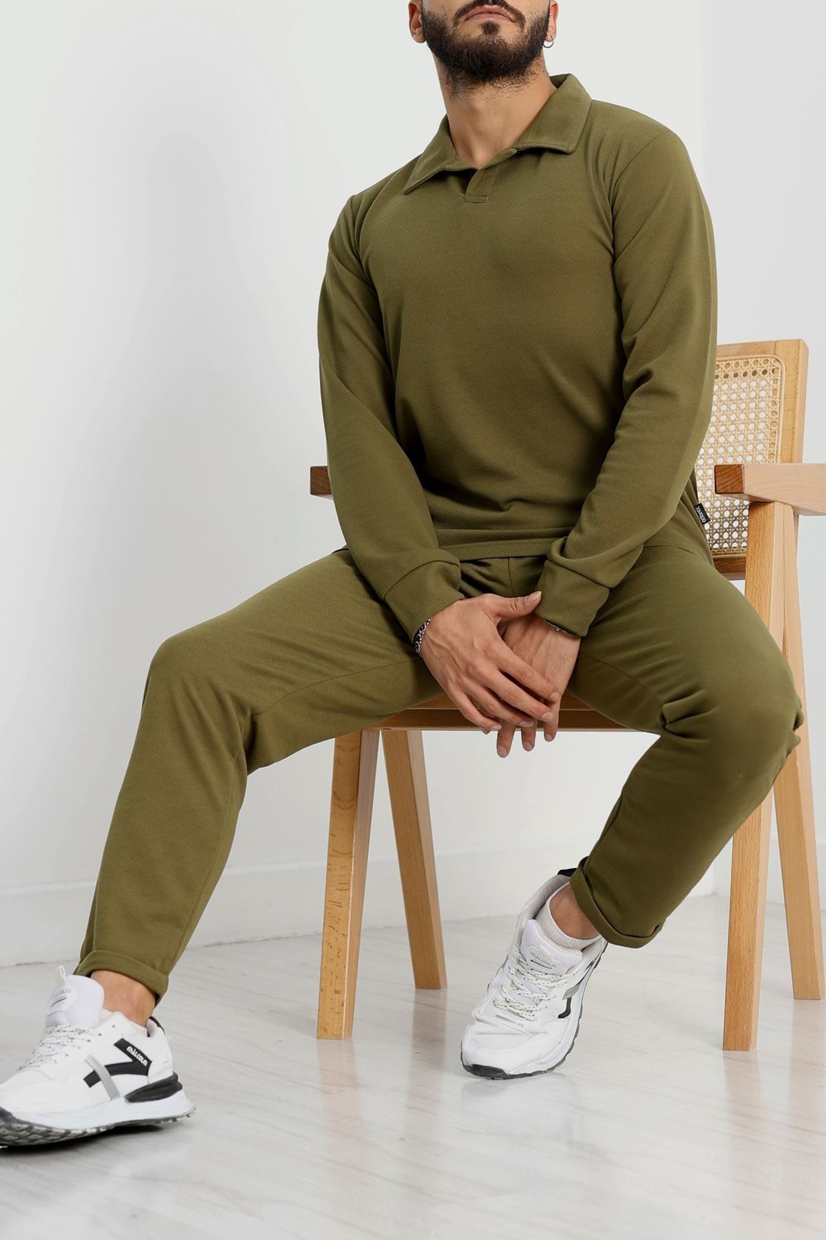 Zra Krep Polo Yaka Erkek Takım Haki - 42187.1937.