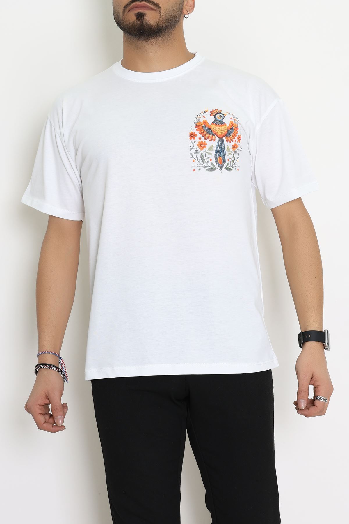 Kompakt Penye Unisex Tişört Beyazturuncu - 55064.1872.