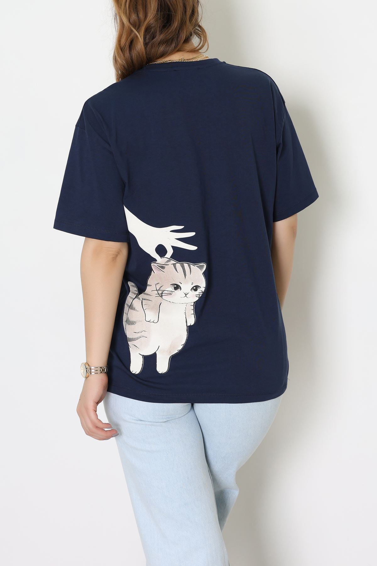 Kompakt Penye Unisex Tişört Lacivertkrem - 55064.1872.