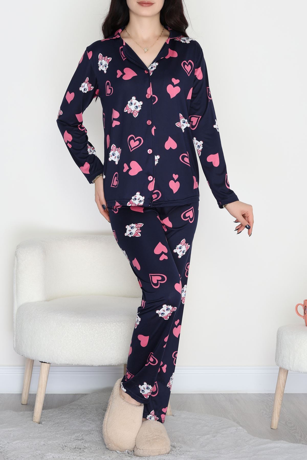 Milan Düğmeli Pijama Takımı Lacipembe - 50870.1857.