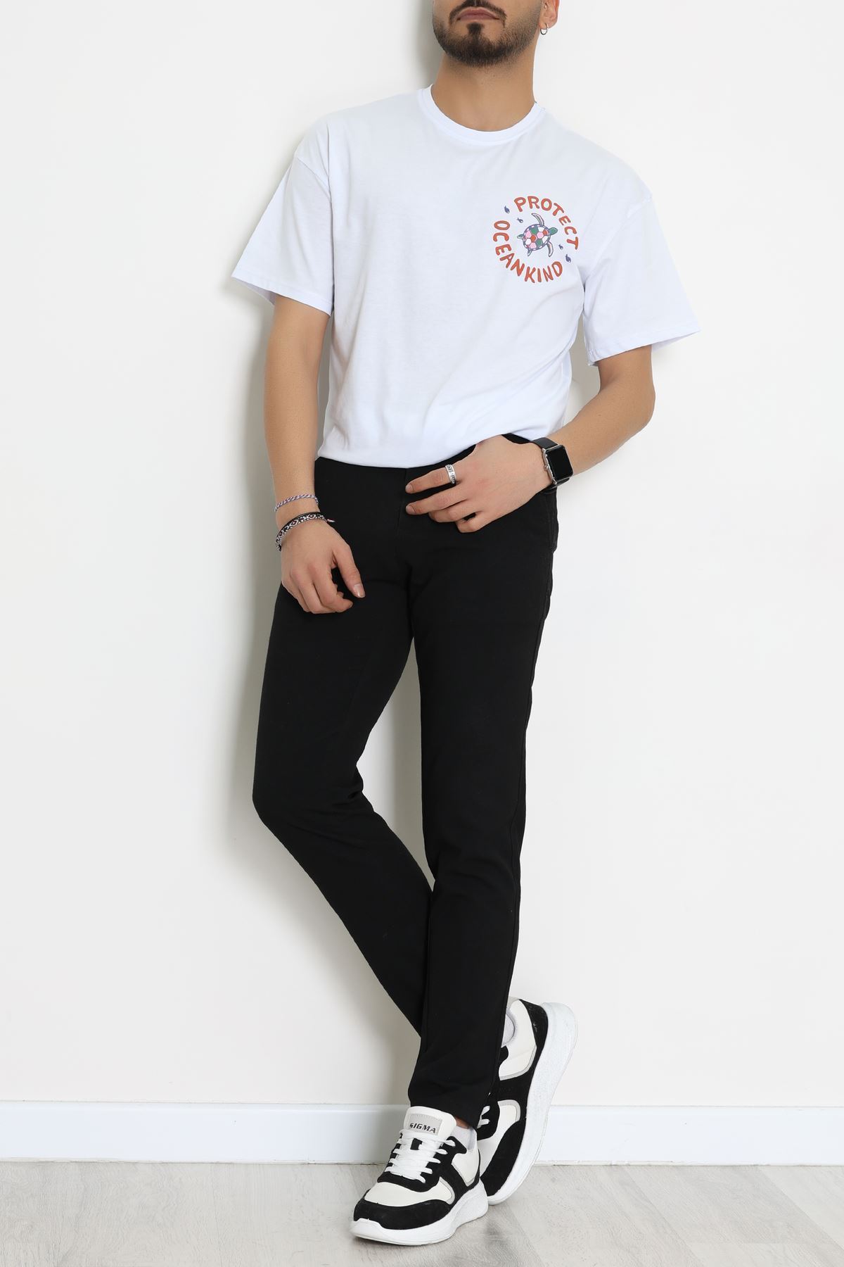 Kompakt Penye Unisex Tişört Beyazyeşil - 55064.1872.