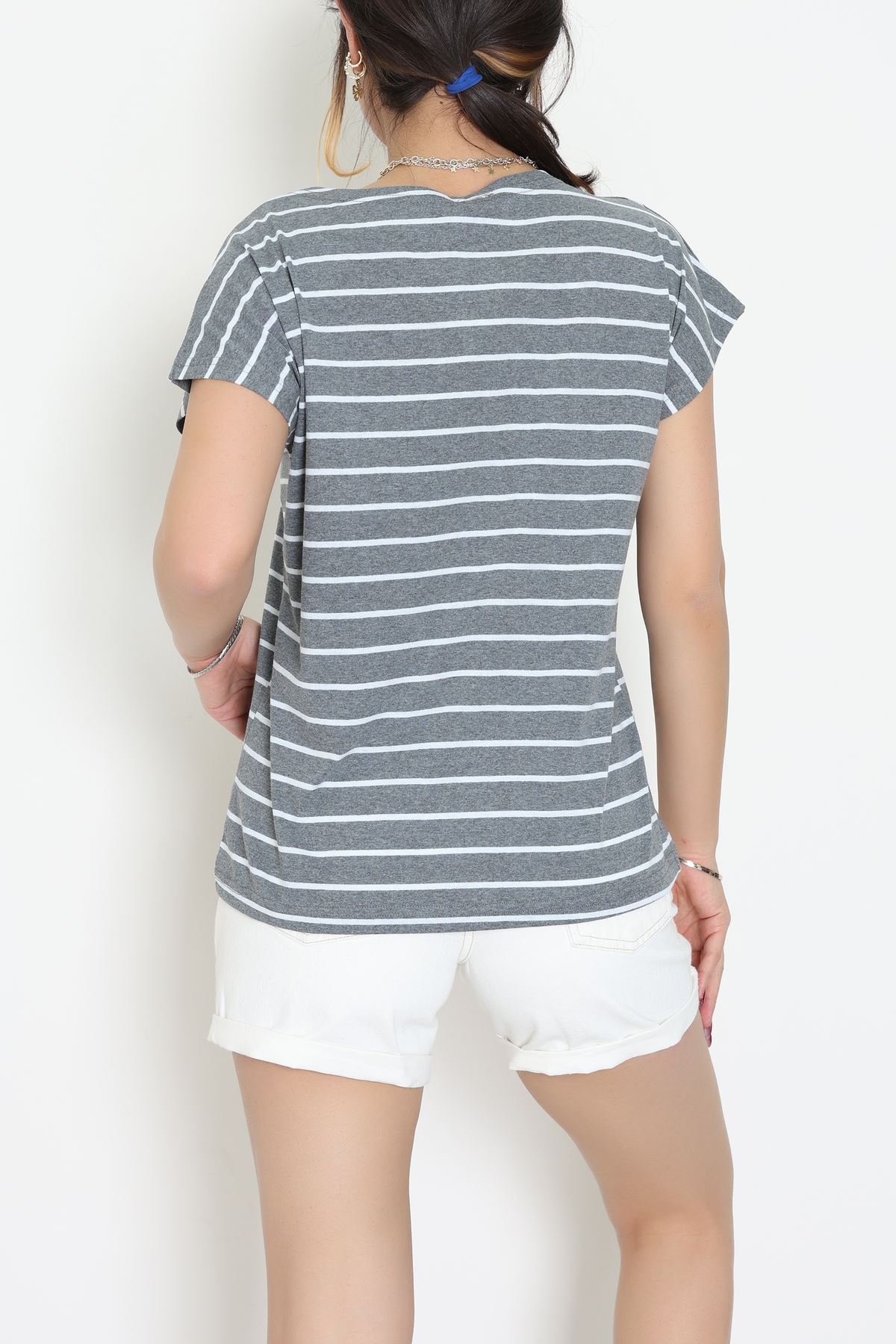 V Yaka Fermuarlı Rejenere Süprem Tişört Antrasitbeyaz - 600.1567.