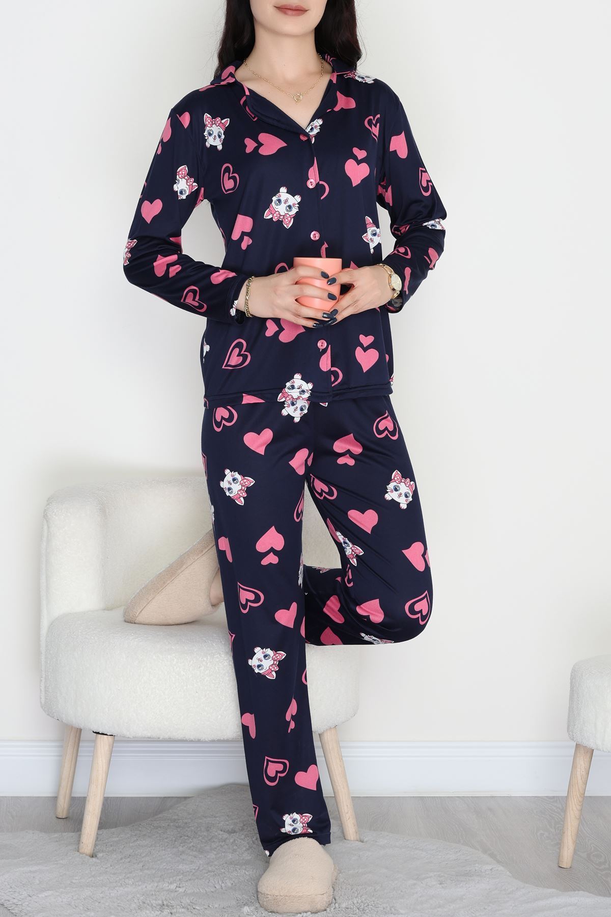 Milan Düğmeli Pijama Takımı Lacipembe - 50870.1857.