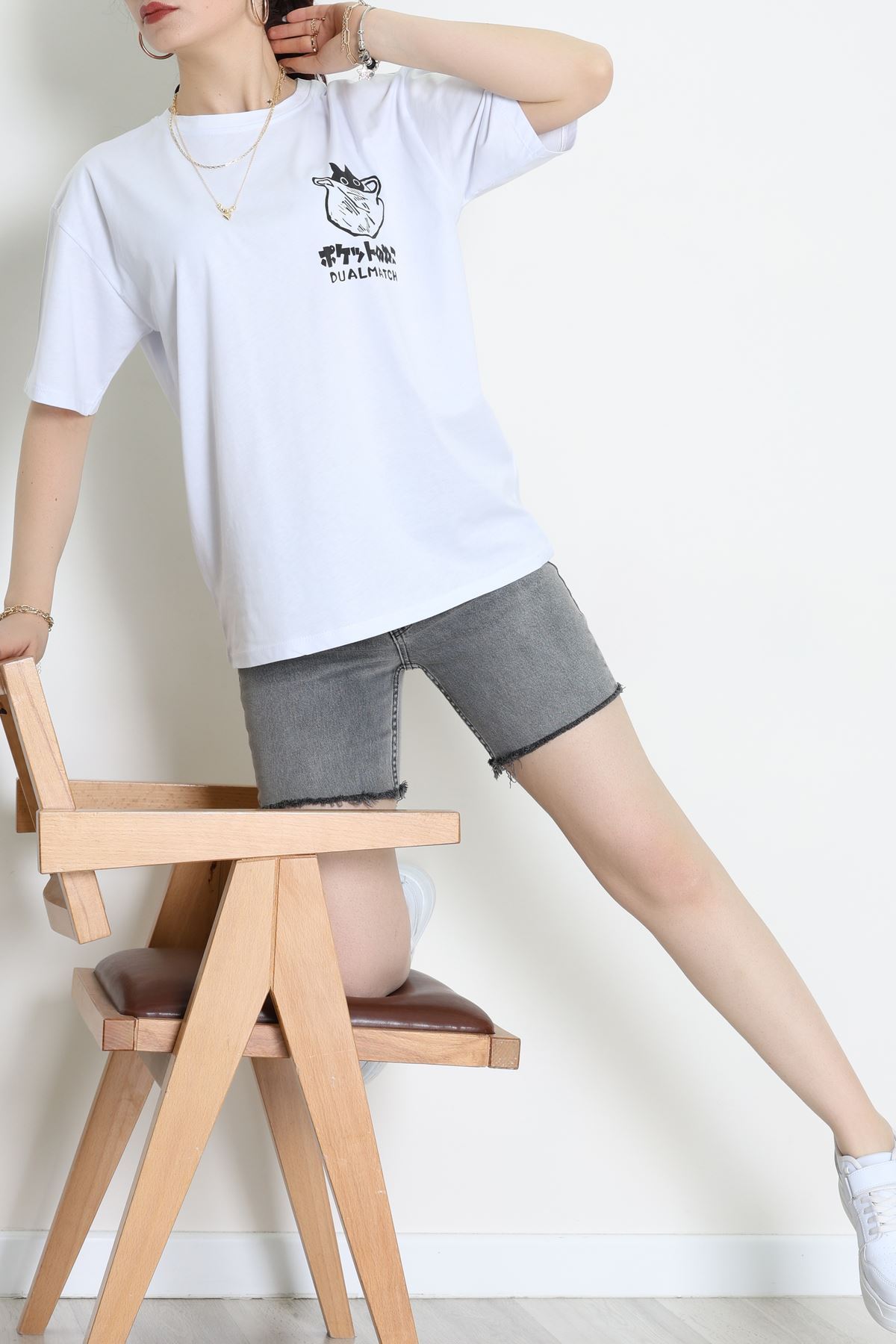 Kompakt Penye Unisex Tişört Beyazfüme - 55064.1872.