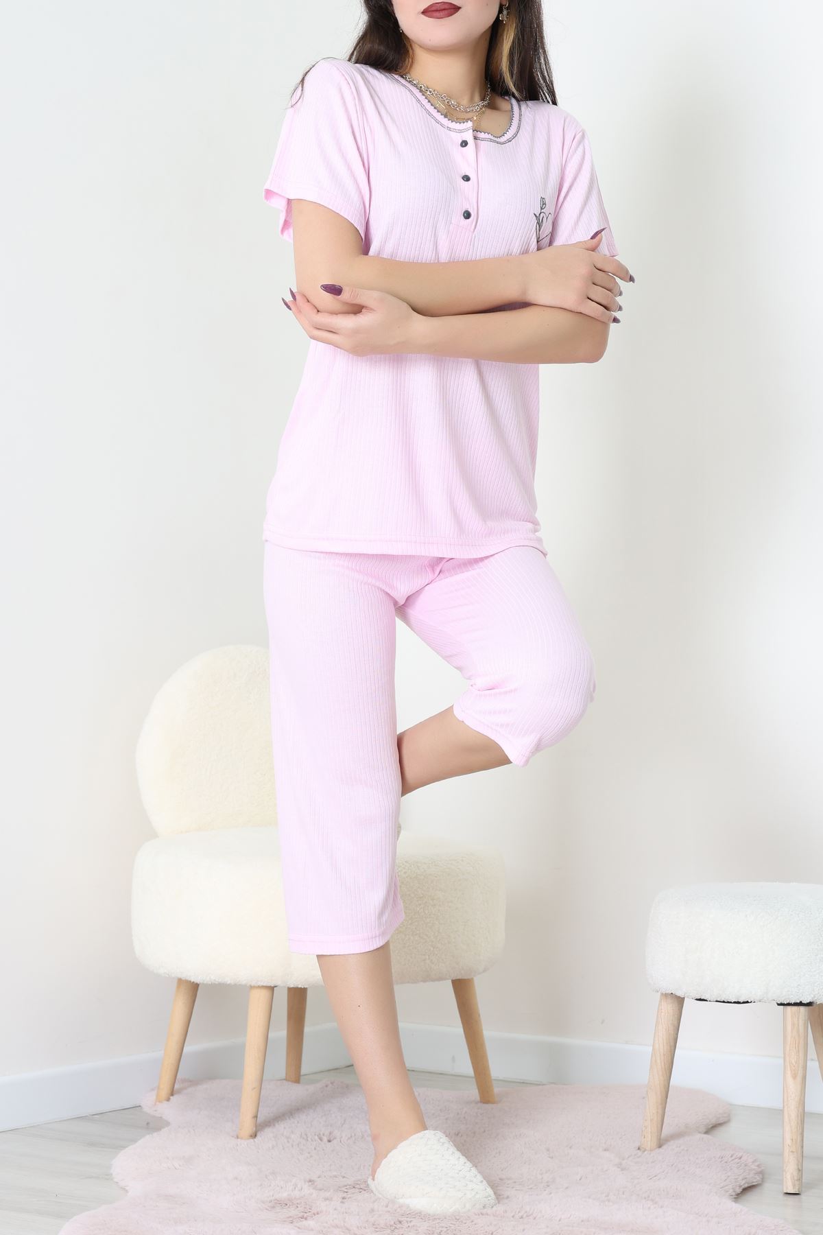 Viskon Fitilli Pijama Takımı Pudra - 52203.2123.