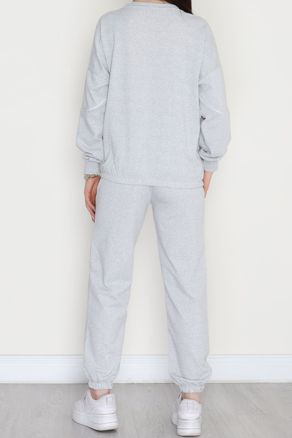 Biyeli Baskılı 2 İplik Eşofman Takımı Gri - 50791.1857.