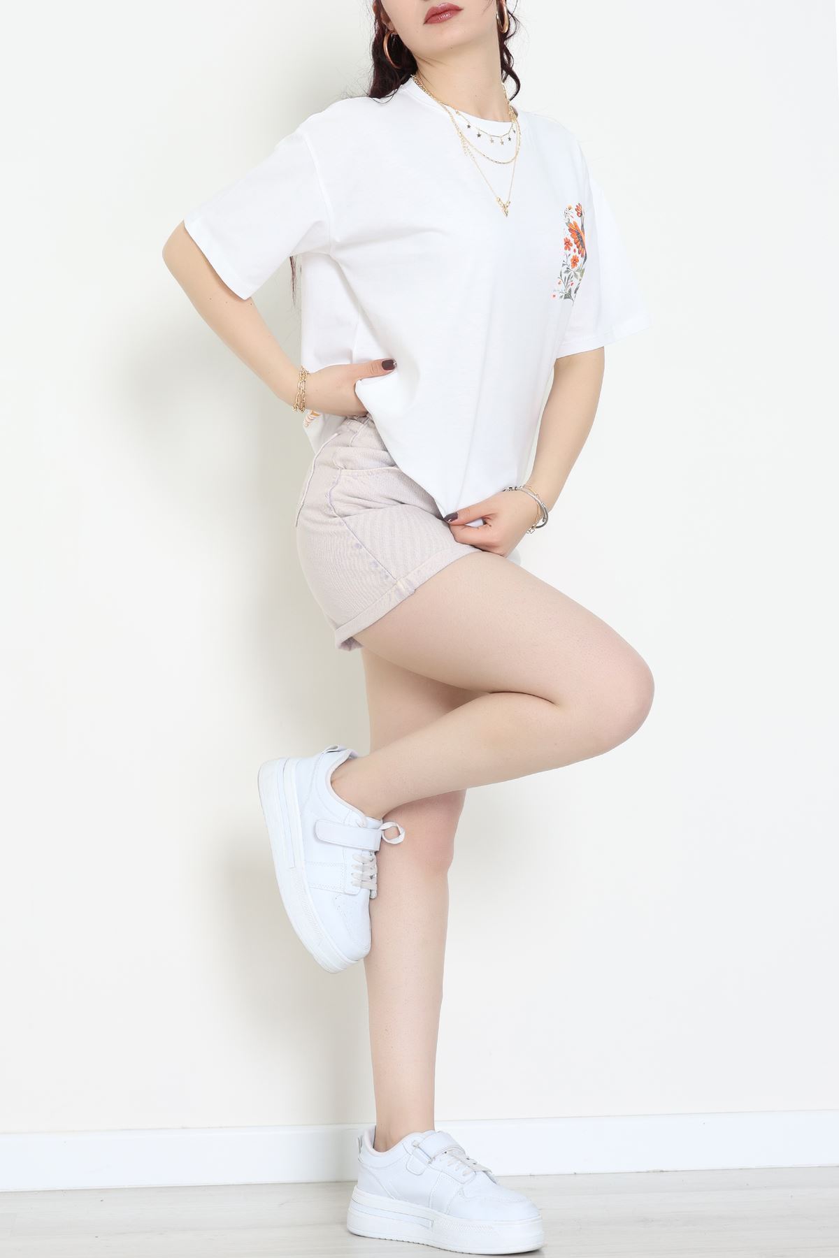 Kompakt Penye Unisex Tişört Beyazturuncu - 55064.1872.