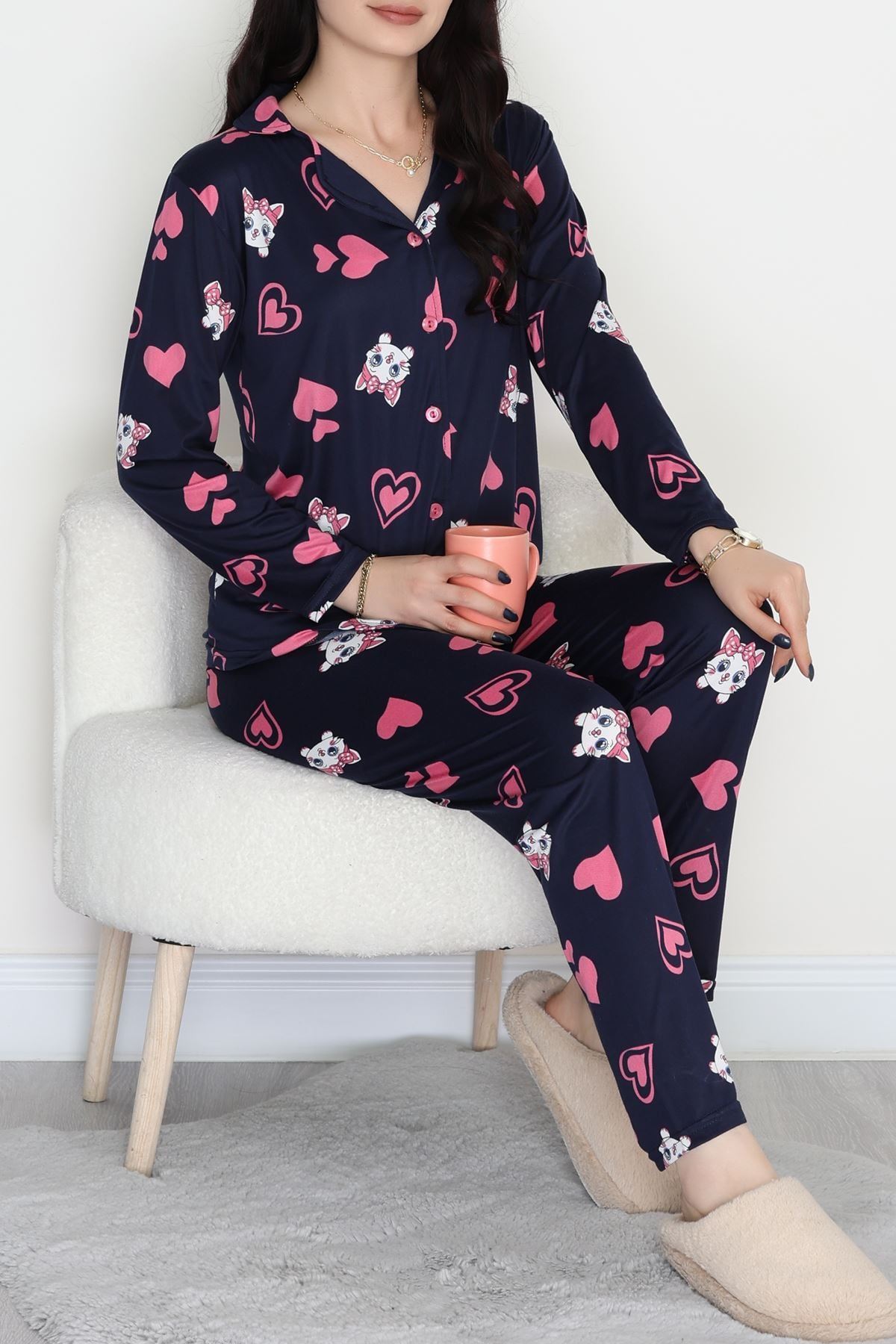 Milan Düğmeli Pijama Takımı Lacipembe - 50870.1857.