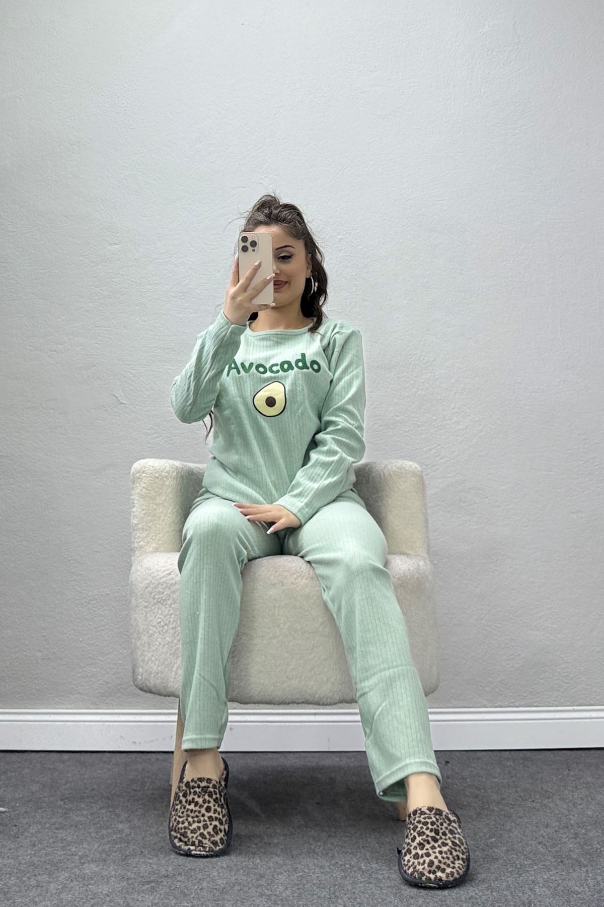 Nakışlı İnterlok Pijama Takımı Yeşilavokado - 800.1287.