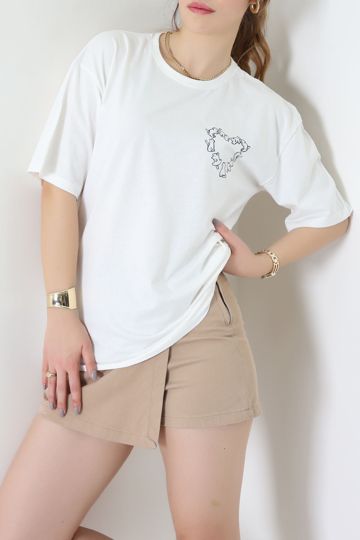 Baskılı Kompakt Penye Tişört Beyazlaci - 55044.1872.