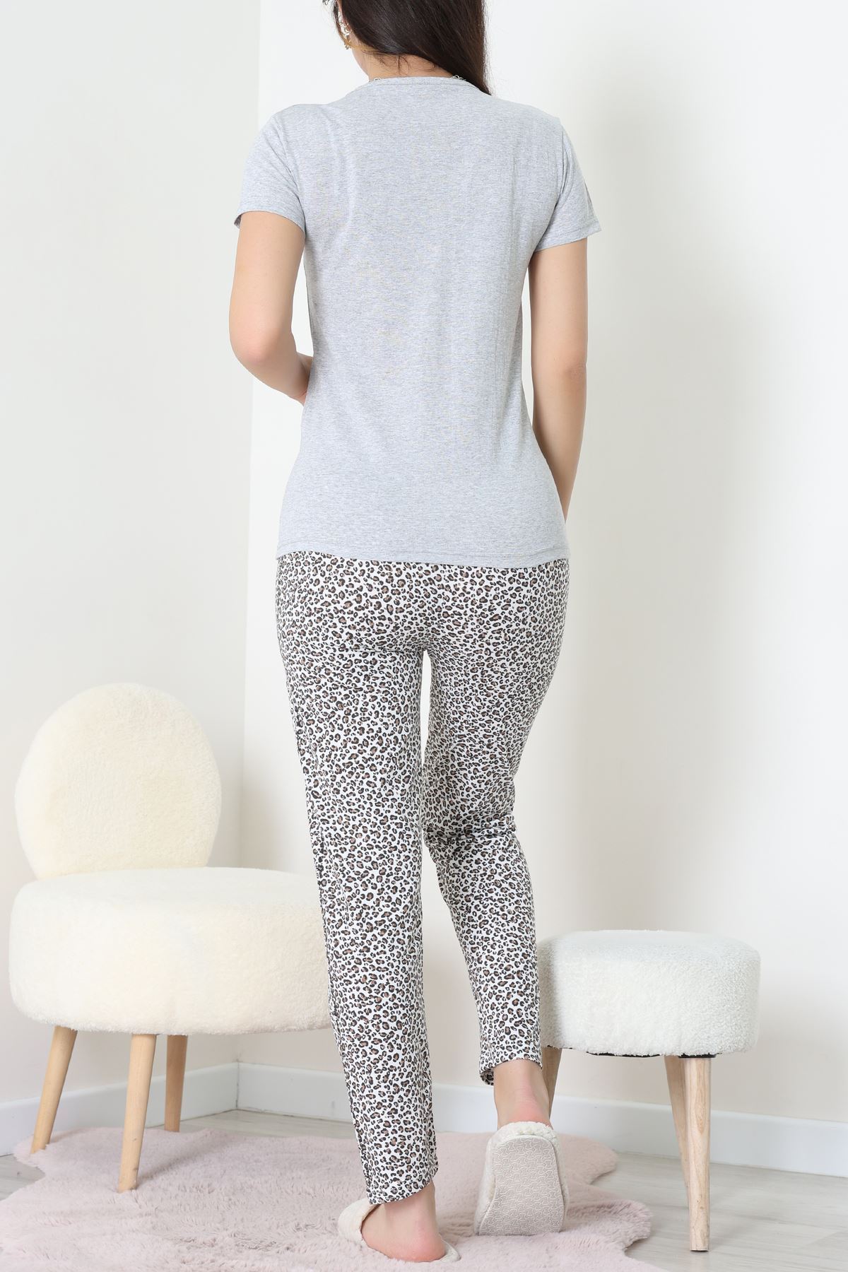 Süprem Kumaş Kısa Kollu Pijama Takımı Gri - 31860.2123.