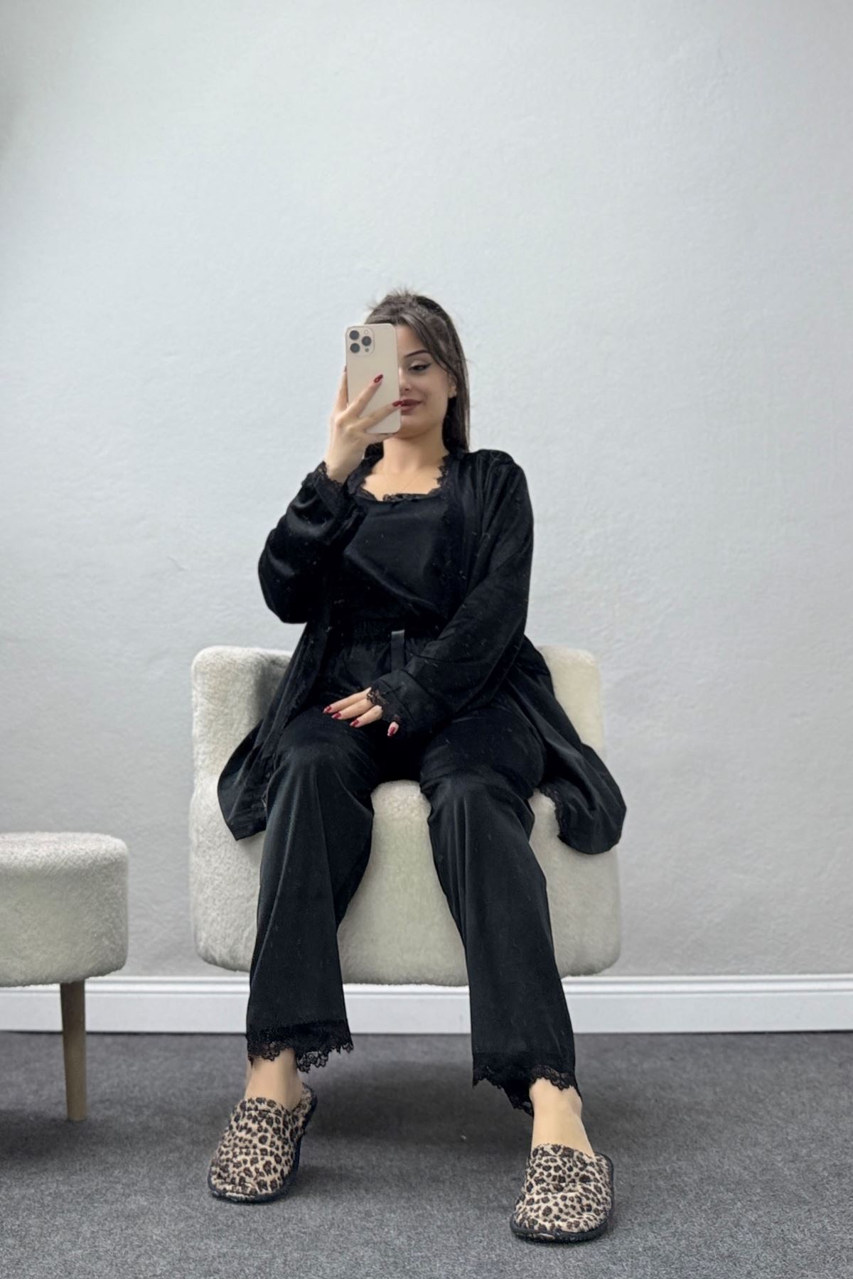 Kadife 3'Lü Set Takım Siyah - 667.1287.