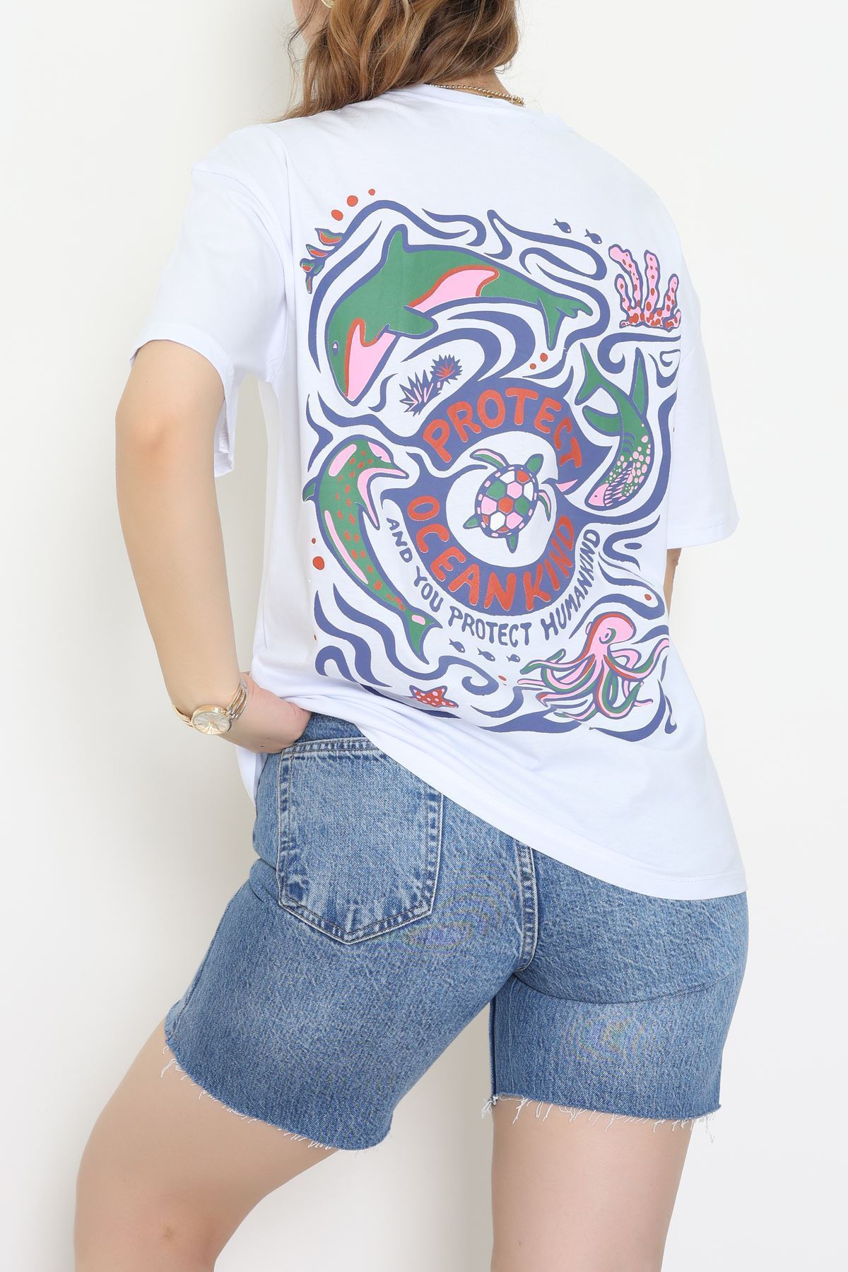 Kompakt Penye Unisex Tişört Beyazyeşil - 55064.1872.