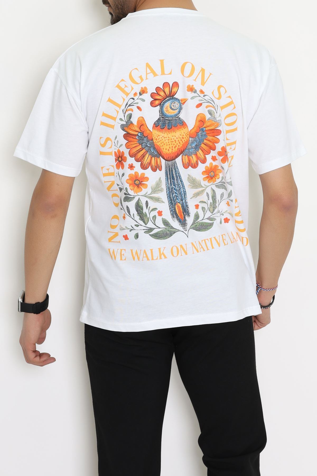 Kompakt Penye Unisex Tişört Beyazturuncu - 55064.1872.