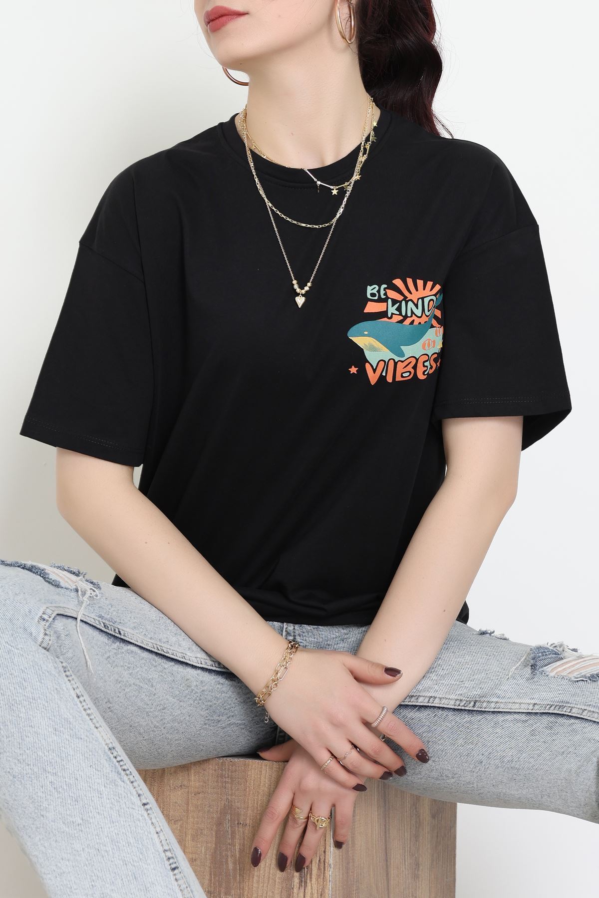 Kompakt Penye Unisex Tişört Siyahoranj - 55064.1872.