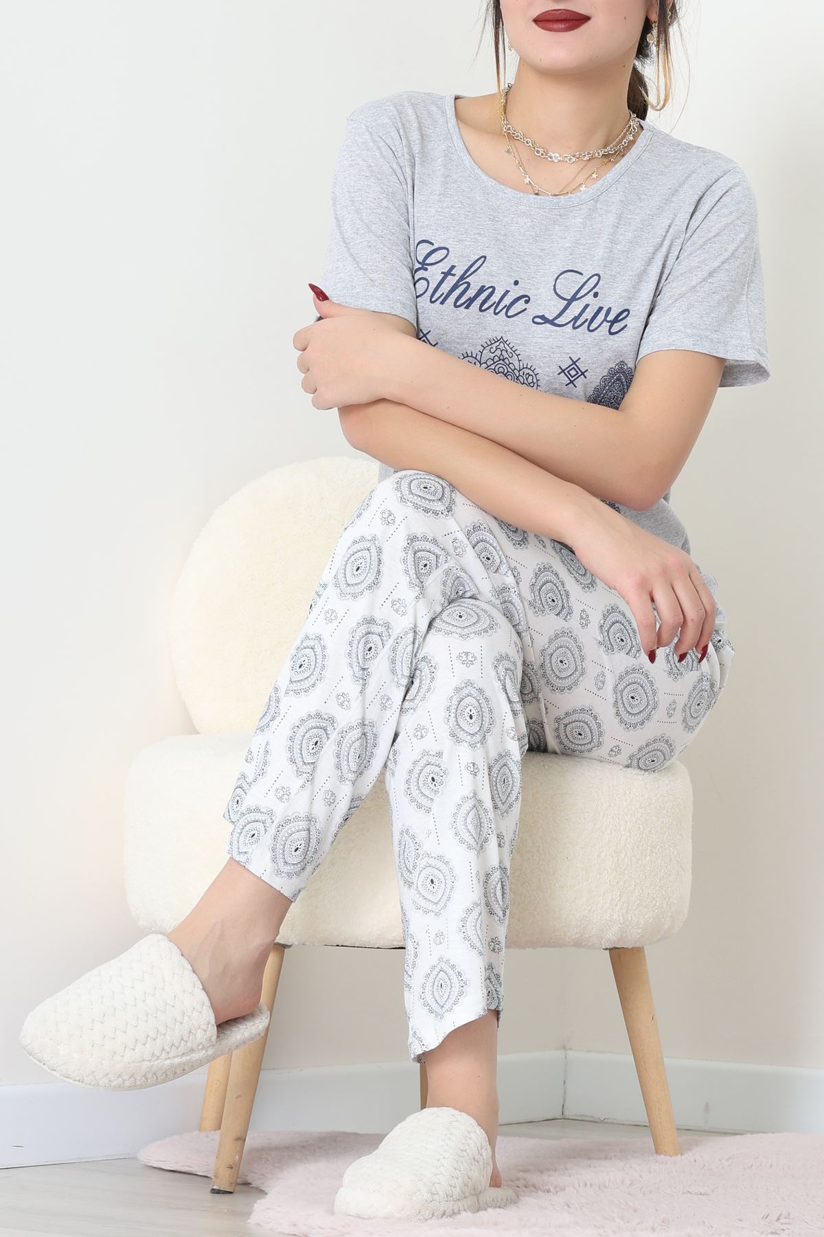 Süprem Kumaş Kısa Kollu Pijama Takımı Grilaci - 31860.2123.